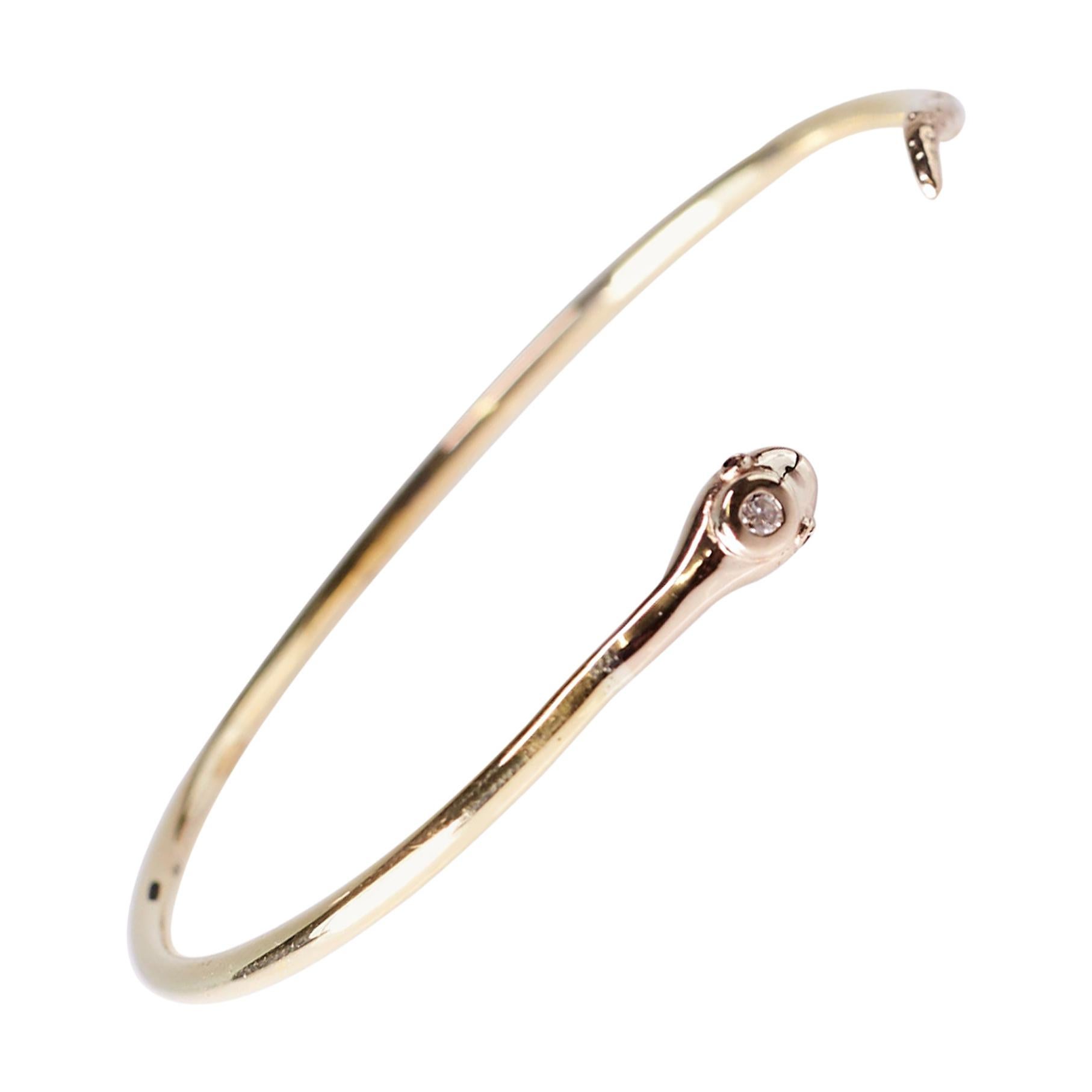 White Diamond Gold Snake Bracelet Bangle Victorian Style Ruby Eyes J Dauphin For Sale