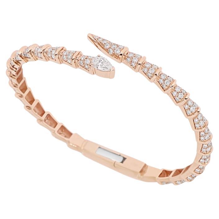 White diamond snake contrariè bracelet in 18kt rose gold For Sale