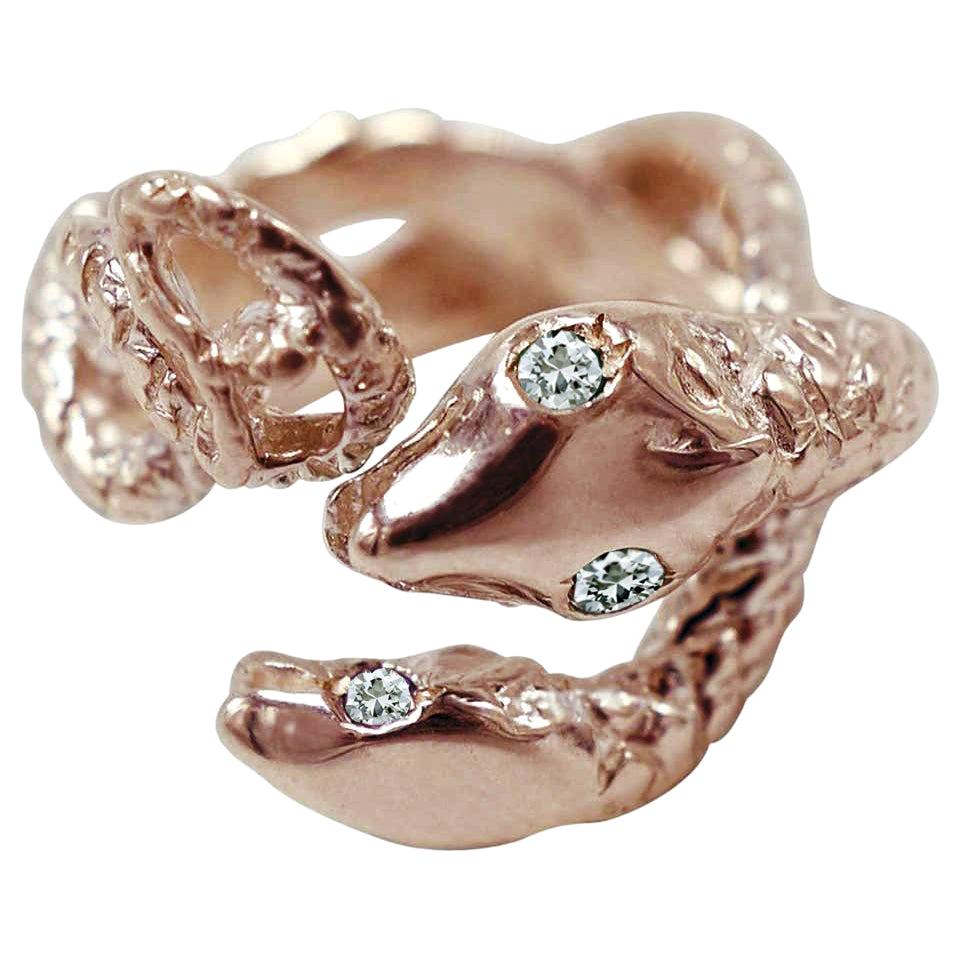 Bague cocktail Onesie en forme de serpent avec diamant blanc et dauphin réglable en bronze