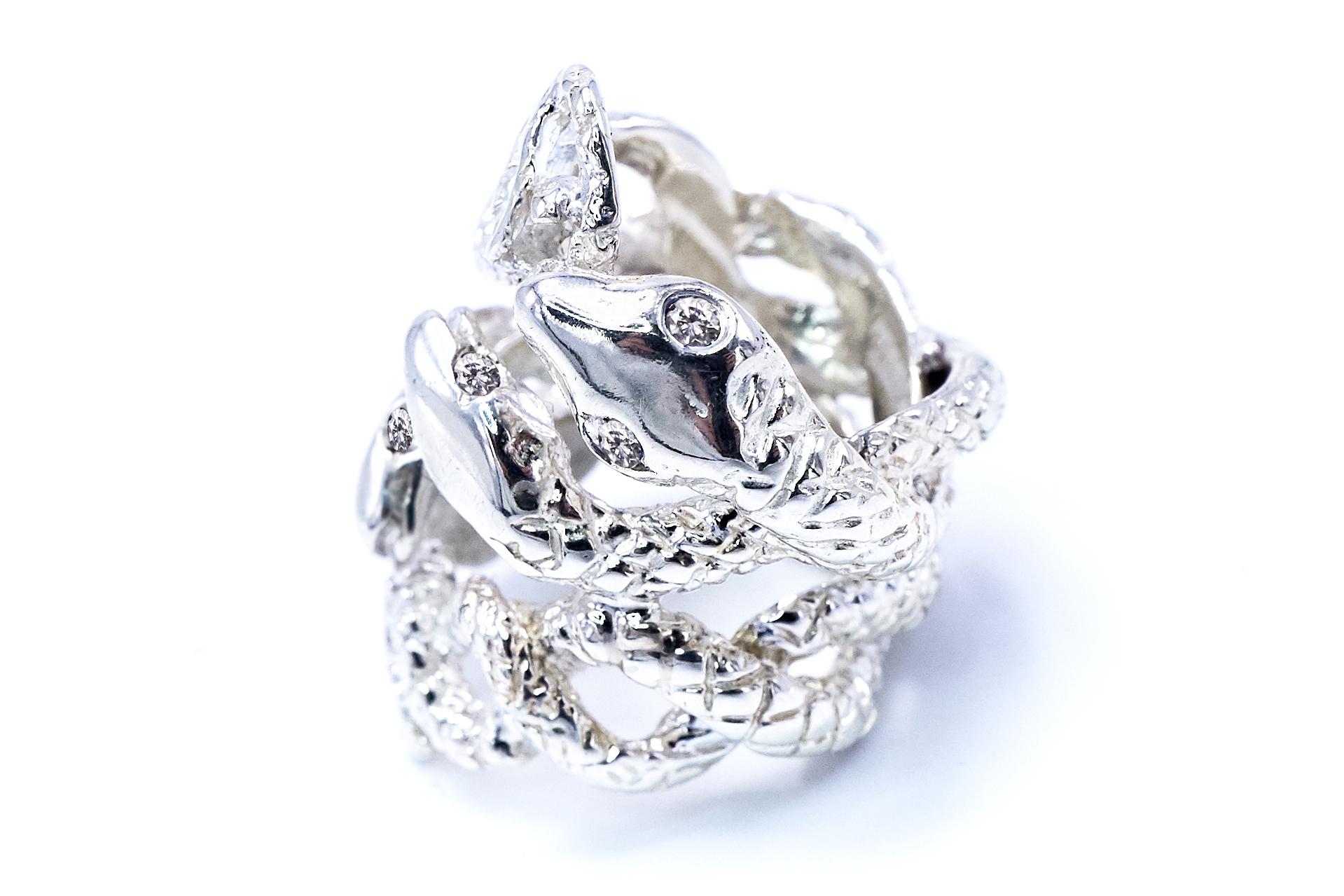 Weißer weißer Diamant Schlangenring Gold Cocktail Ring Verstellbar J Dauphin (Rundschliff) im Angebot