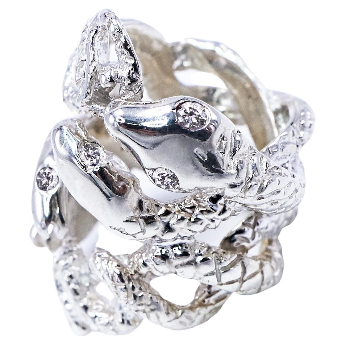 White Diamond Snake Ring Gold Cocktail Ring Adjustable J Dauphin