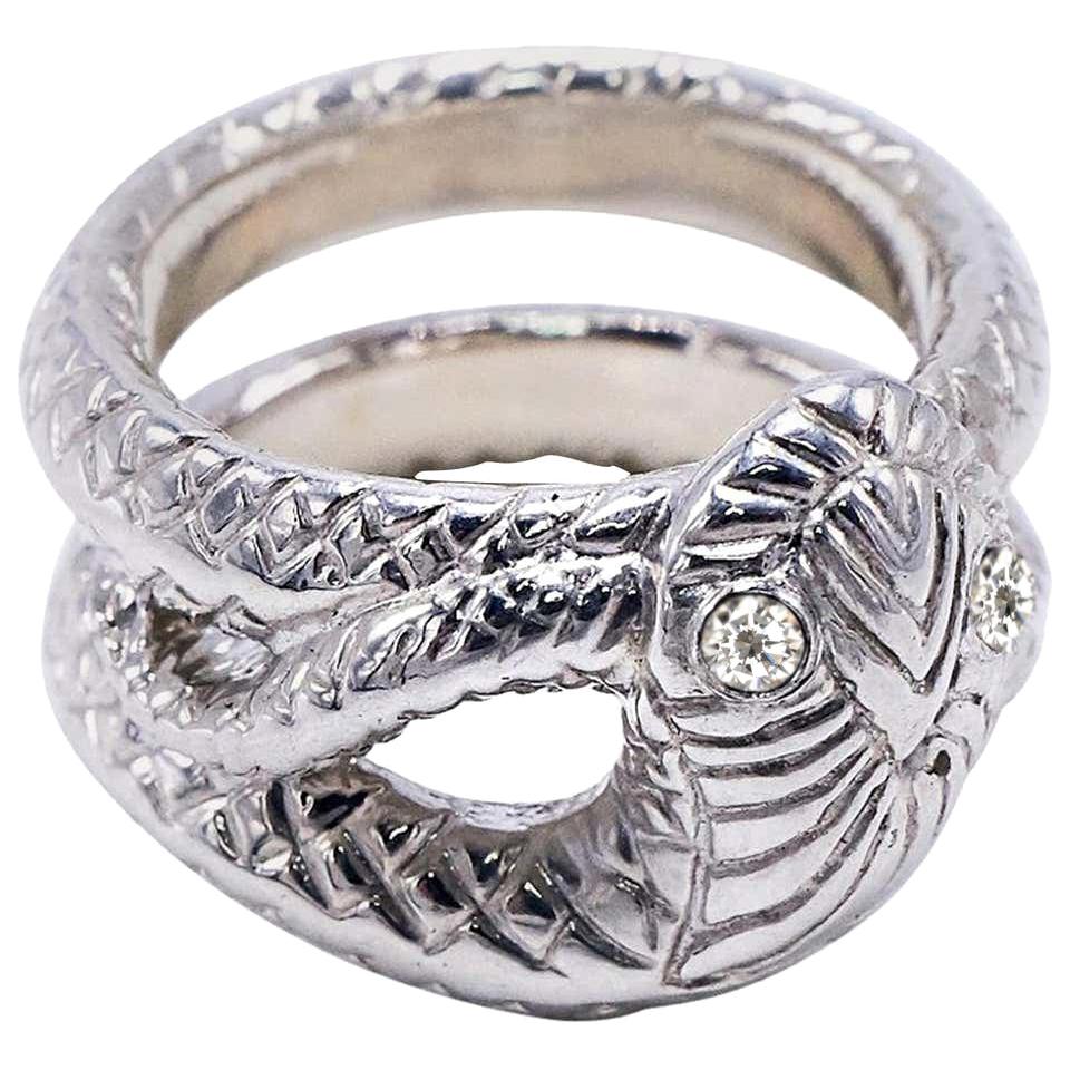 Bague serpent en argent sterling et diamant blanc de style victorien J Dauphin