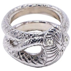 White Diamond Snake Ring Sterling Silver Victorian Style Serpent J DAUPHIN