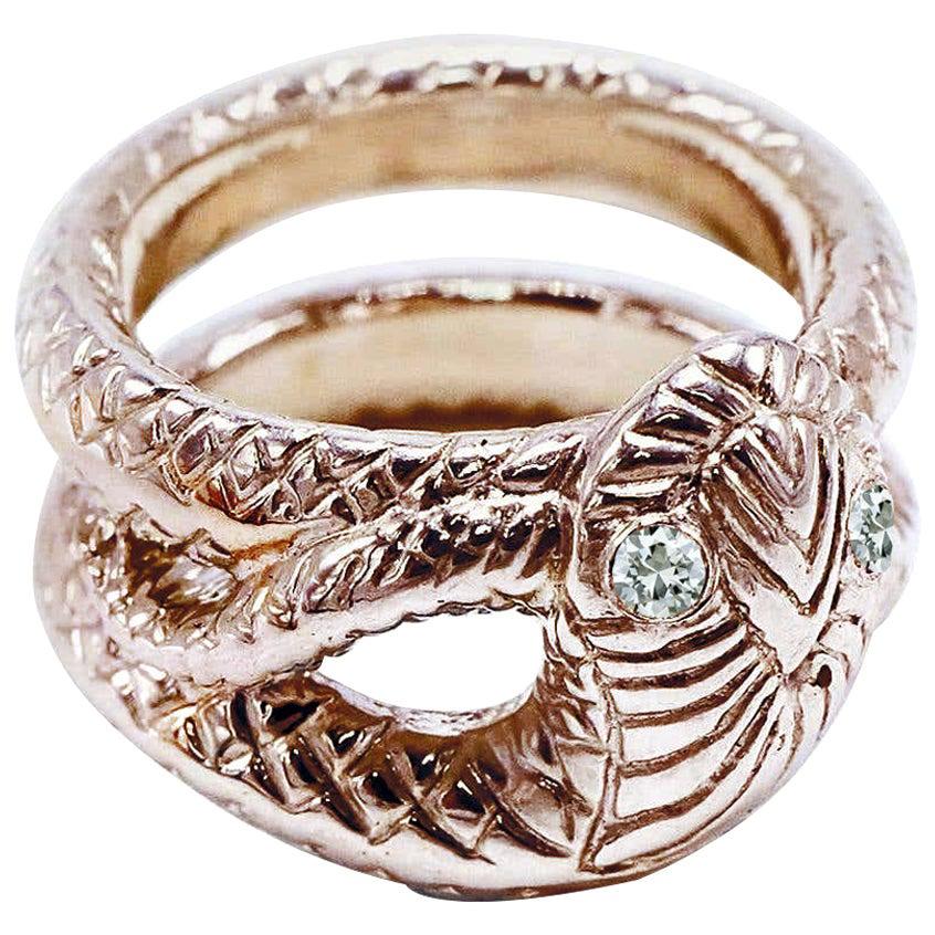 White Diamond Snake Ring Victorian Style Double Band Cocktail Ring Bronze