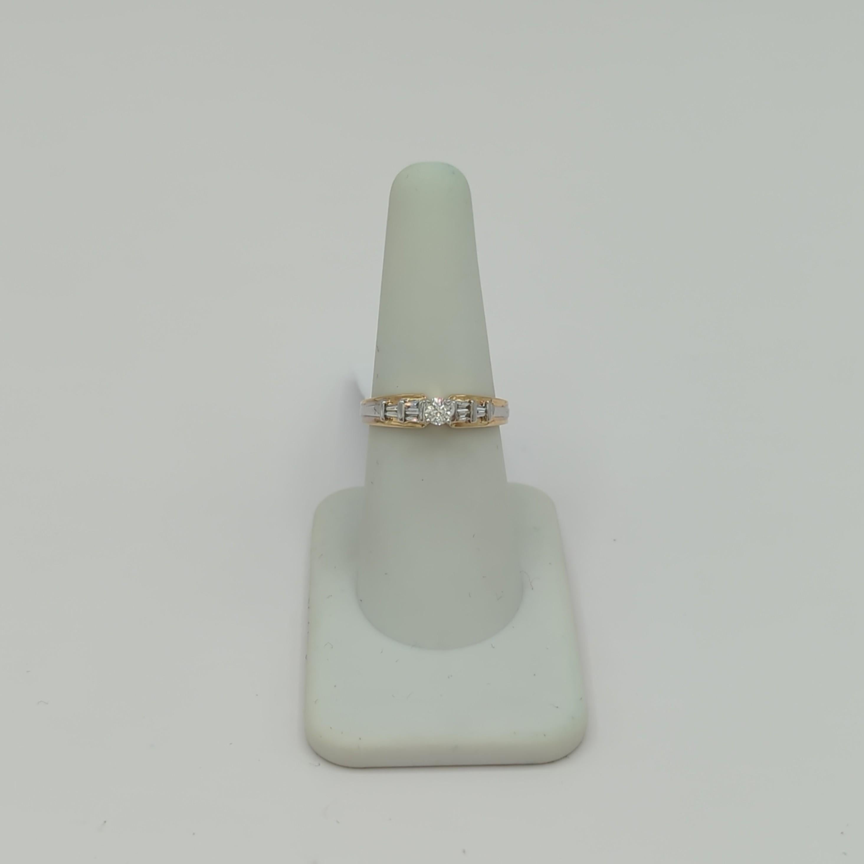 White Diamond Solitaire Ring in 14K 2 Tone Gold In New Condition For Sale In Los Angeles, CA