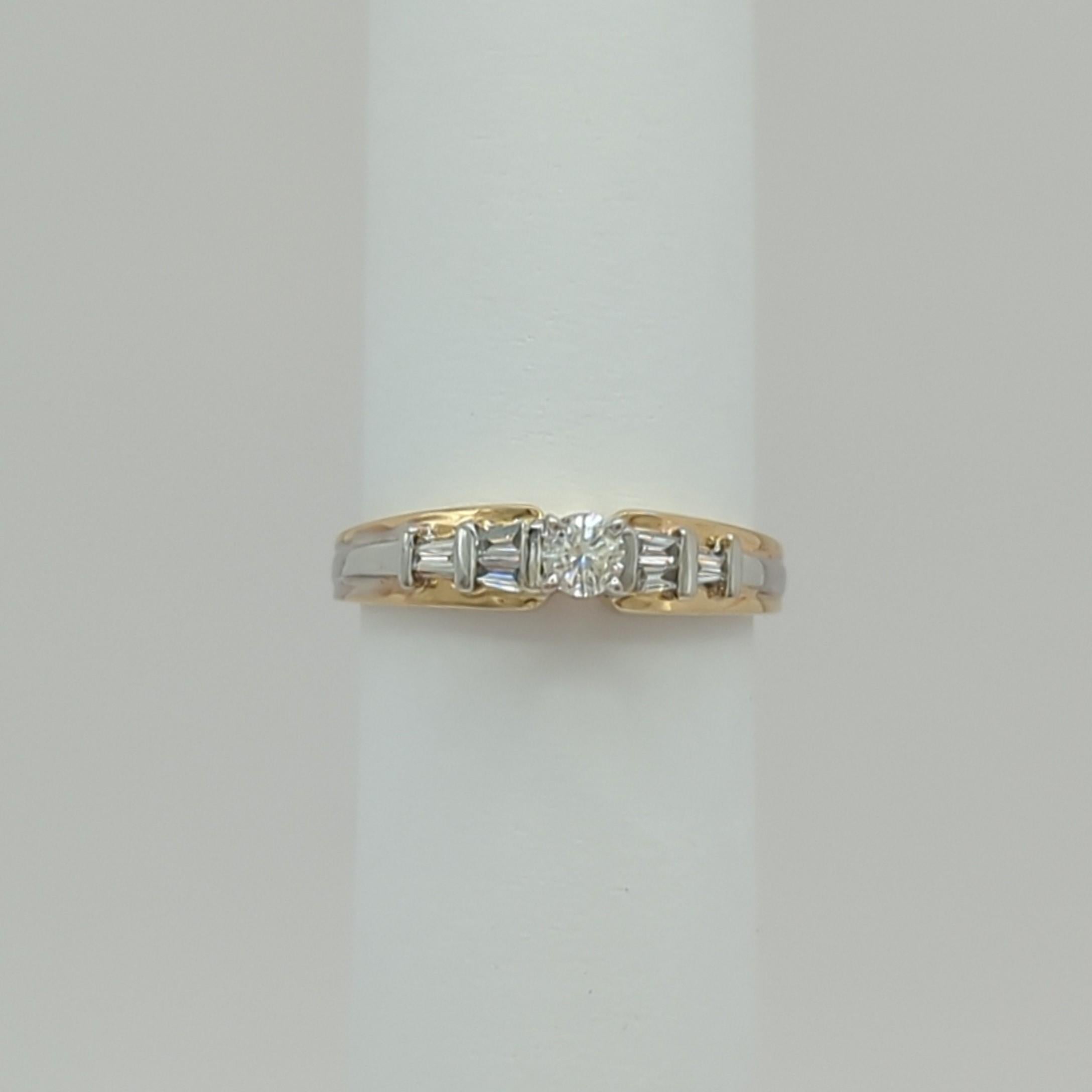 Women's or Men's White Diamond Solitaire Ring in 14K 2 Tone Gold For Sale