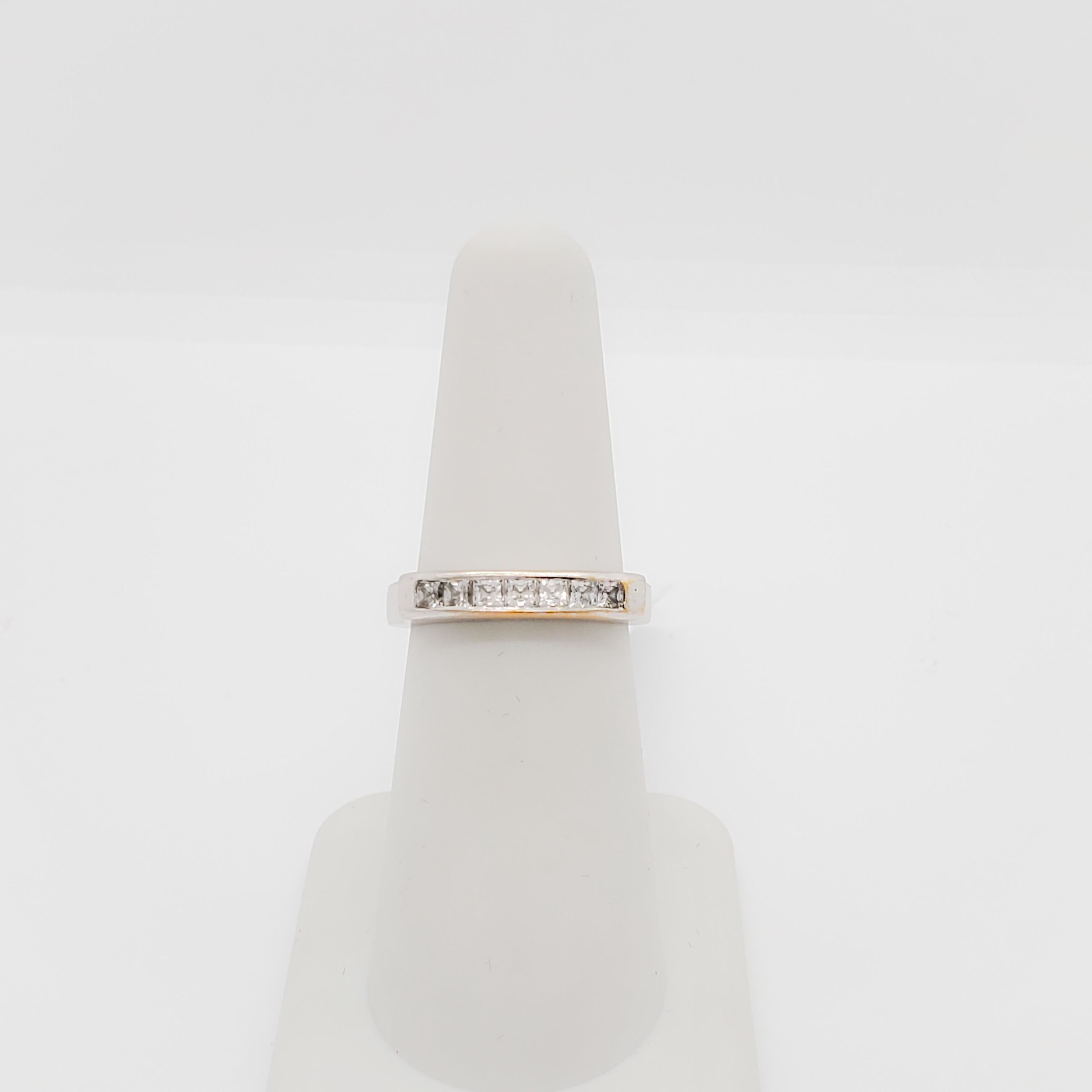 Women's or Men's White Diamond Square Band Ring in 18k White Gold For Sale