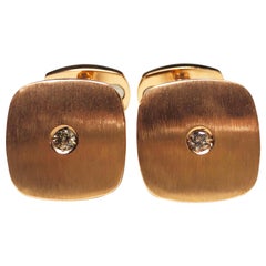 Berca White Diamond Squared Shaped 18 Karat Brushed Rose Gold Cufflinks