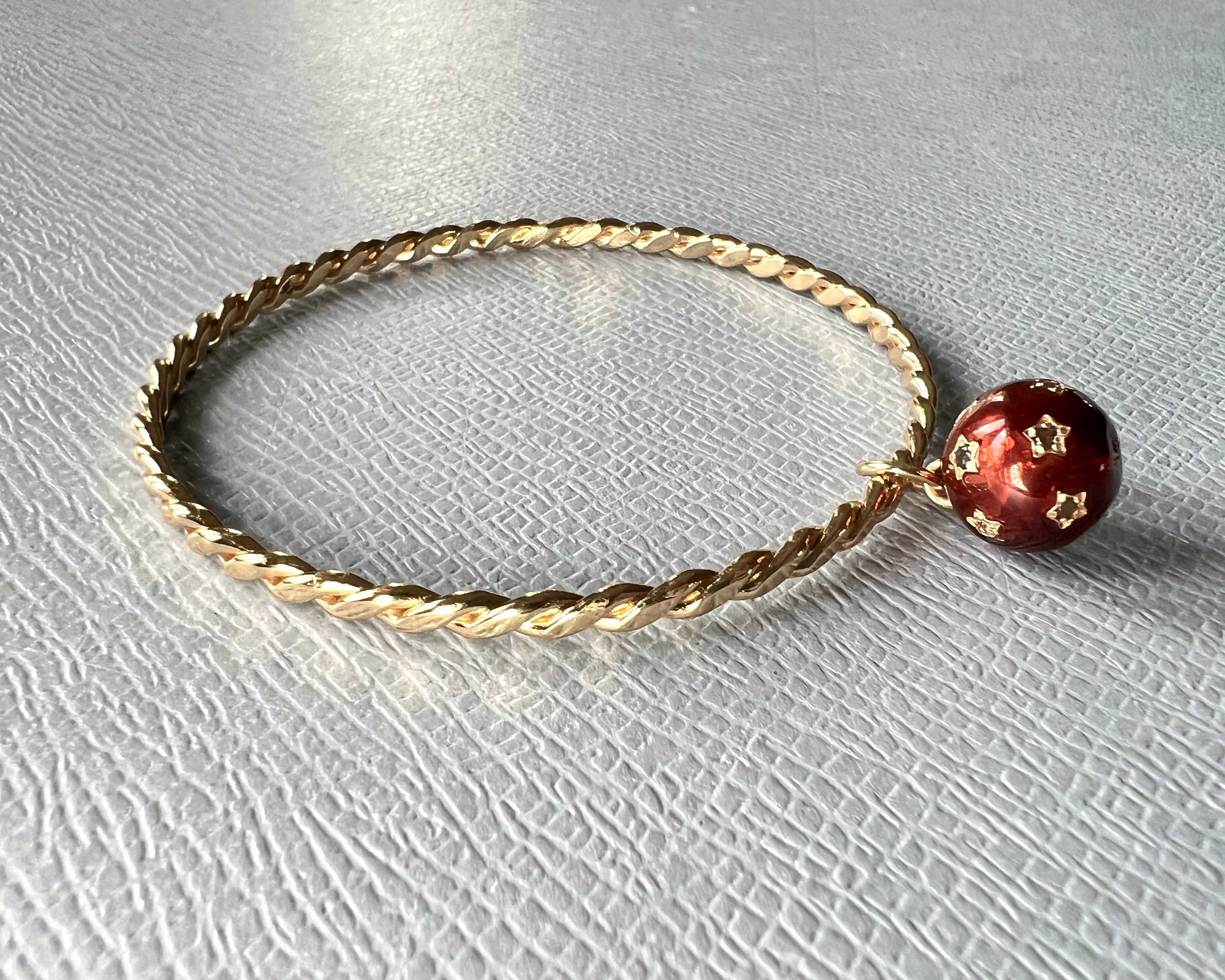 White Diamond Star Ball Bangle Bracelet Red Enamel For Sale 2