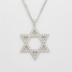 Collier pendentif étoile de David en or blanc 14 carats et diamants blancs