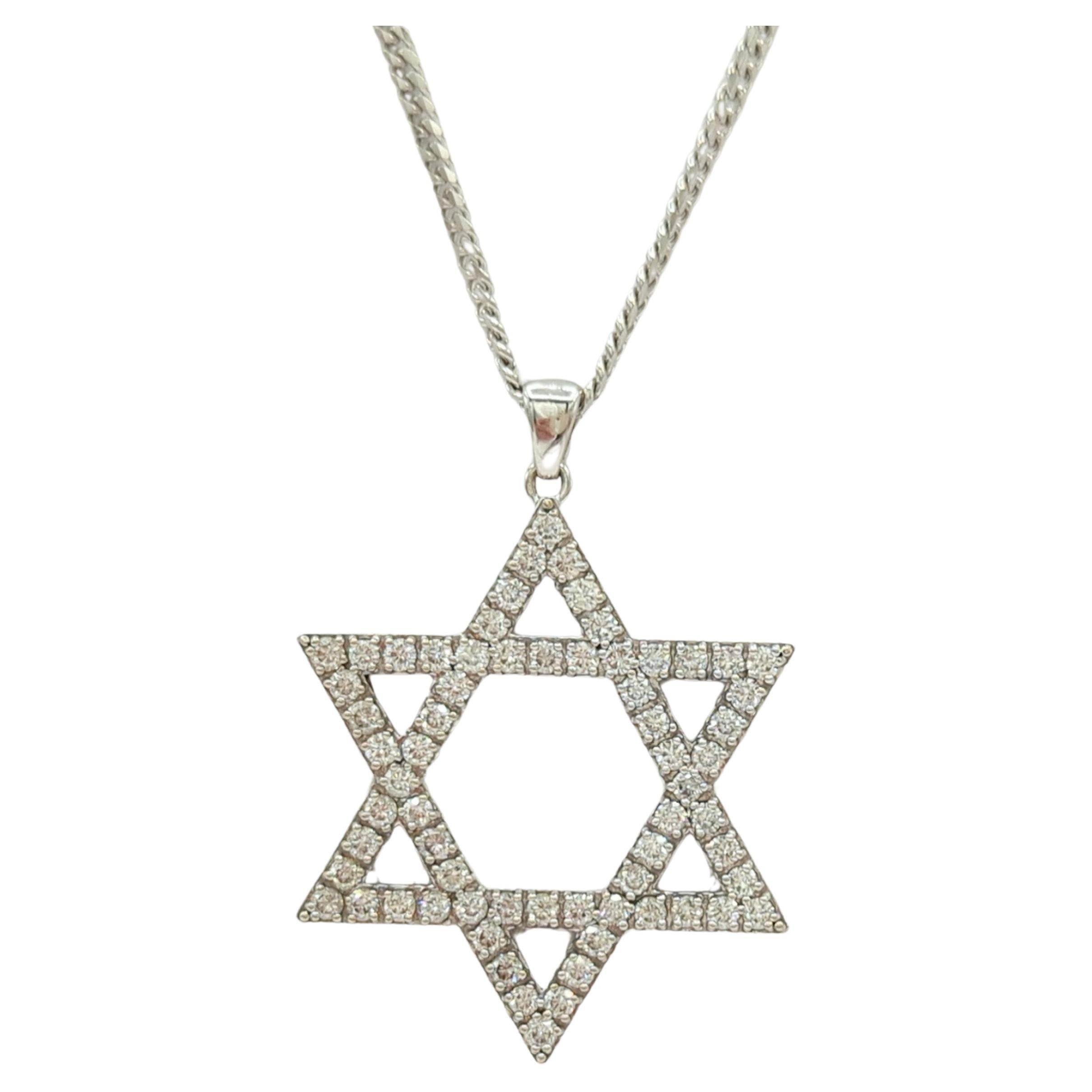 White Diamond Star of David Pendant Necklace in 14K White Gold