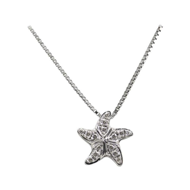 White Diamond Starfish Pendant Set in 18 Karat White Gold Handmade in Italy