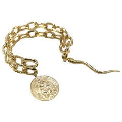 J Dauphin Bracelet manchette à chaîne épaisse fantaisie en diamants blancs avec médaille