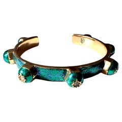 Green Cuff Bracelet White Diamond Stud Cuff Bracelet Enamel Victorian Style