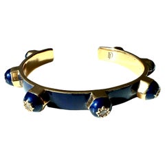 Royal Blue Enamel Cuff Bracelet with White Diamonds and Star Motif