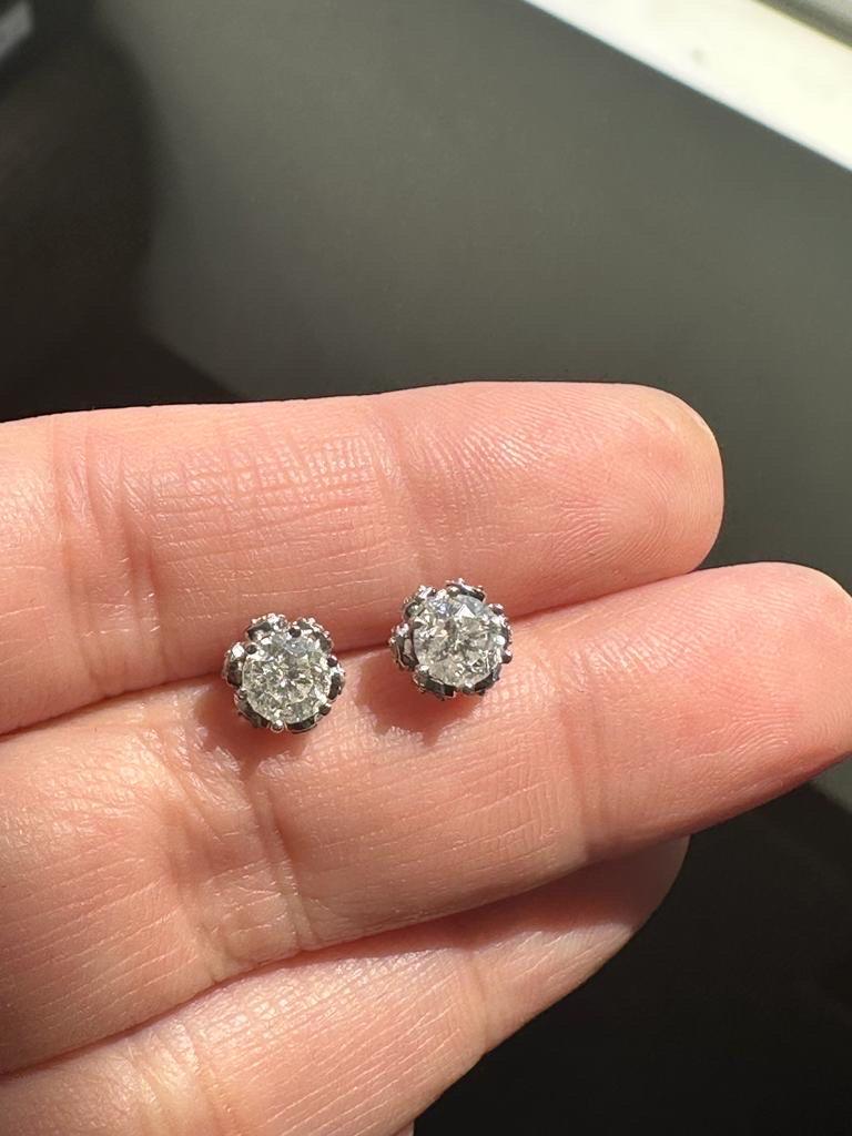 Women's or Men's White Diamond Stud Earrings in 14k White Gold For Sale