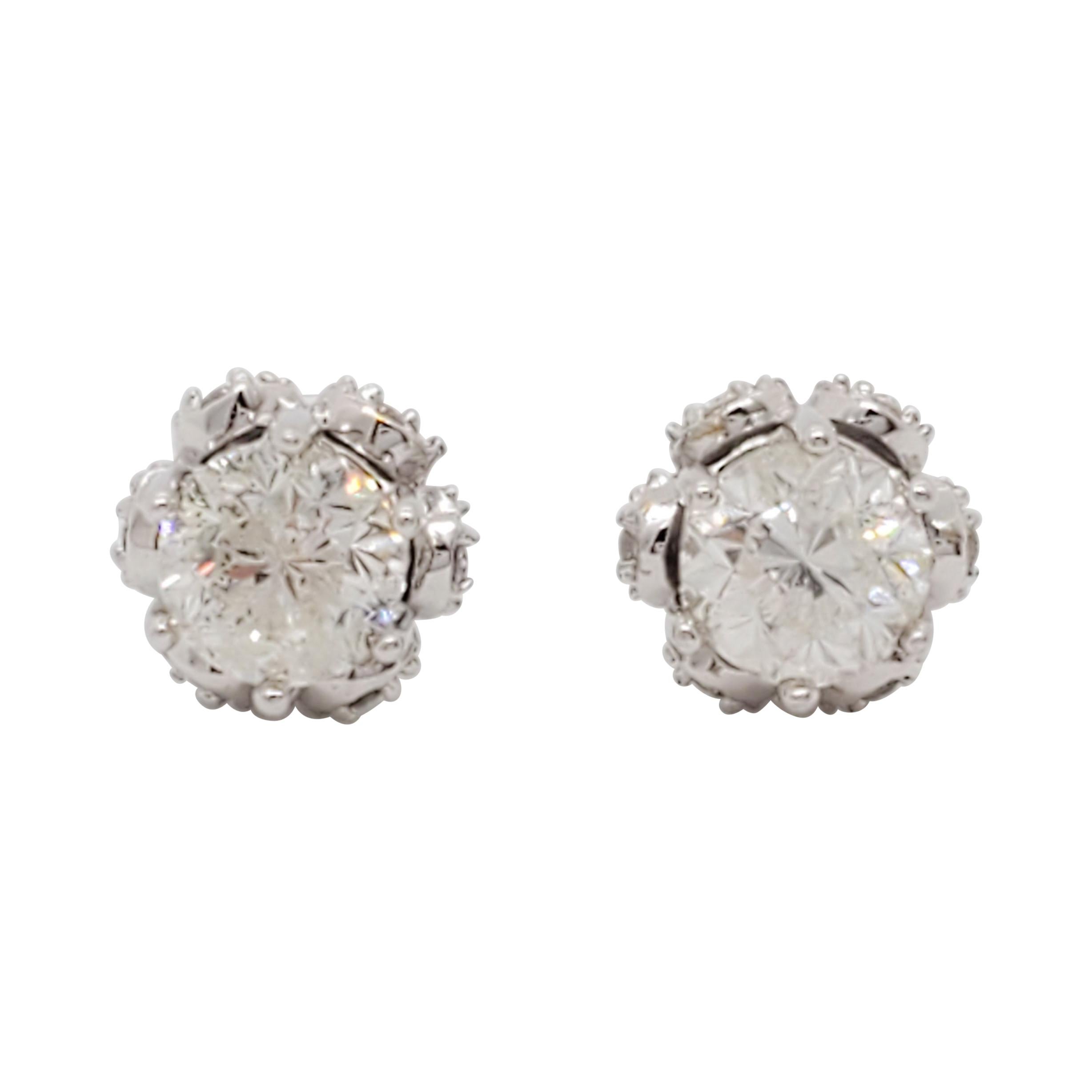 White Diamond Stud Earrings in 14k White Gold For Sale