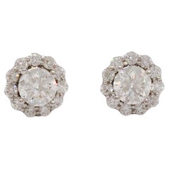 White Diamond Studs with Diamond Halo in 14k White Gold