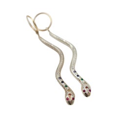 Boucles d'oreilles chakra serpent en diamant blanc, tanzanite, saphir bleu, émeraude, citrine et rubis