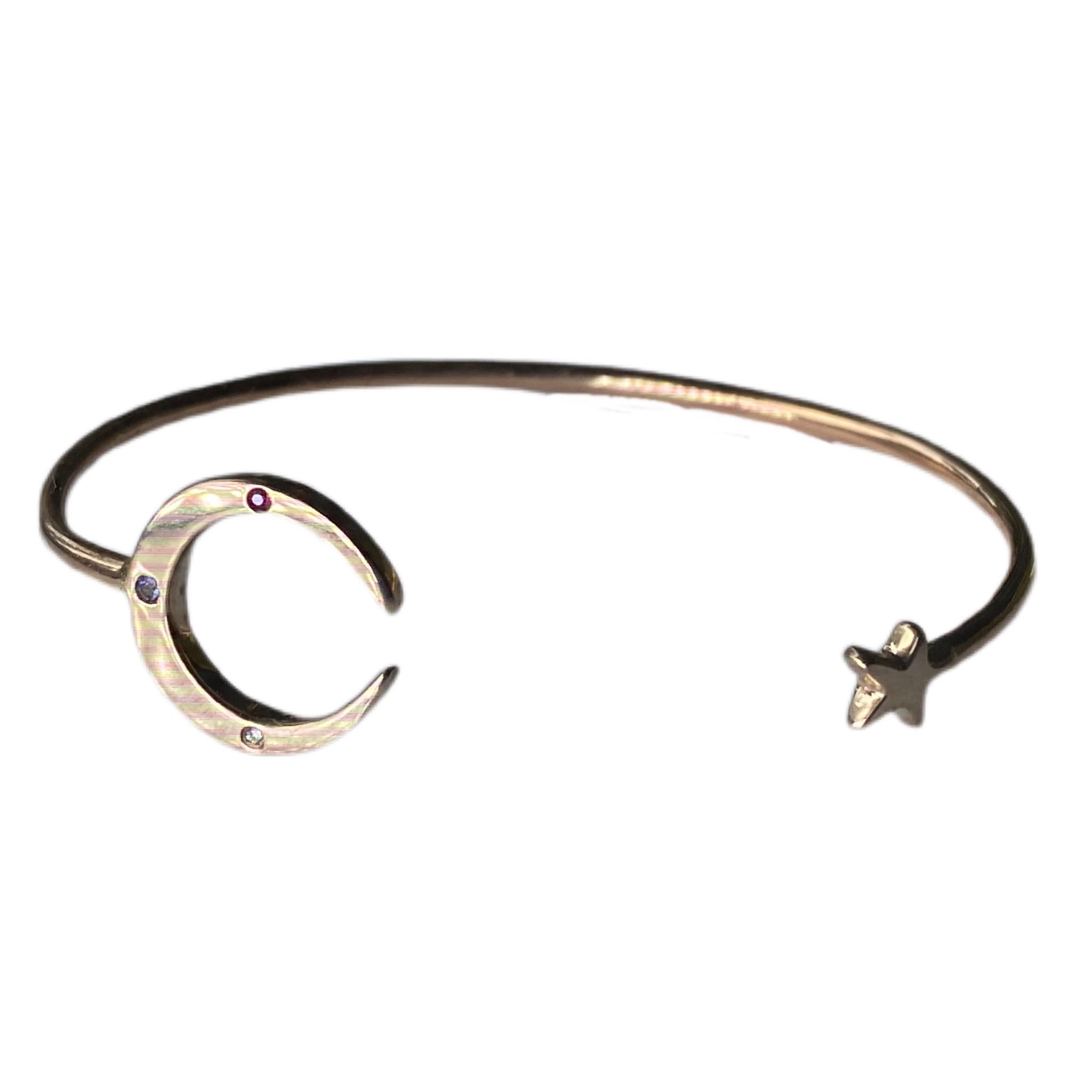 Crescent Moon Star Bangle Bracelet White Diamond Tanzanite Ruby J Dauphin For Sale 1