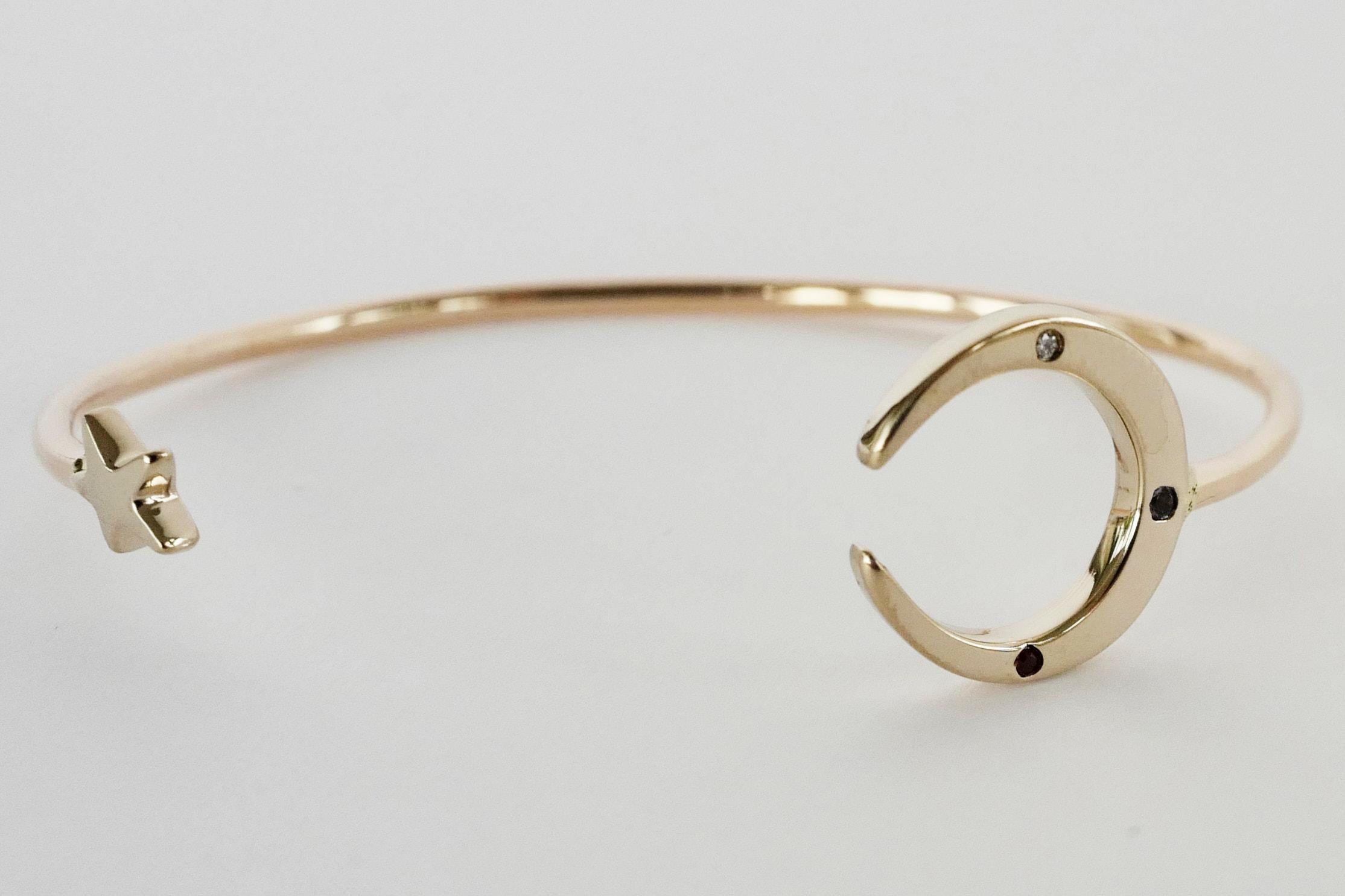 Luna creciente Estrella pulsera brazalete Diamante blanco Tanzanita Rubí J DAUPHIN en venta 1