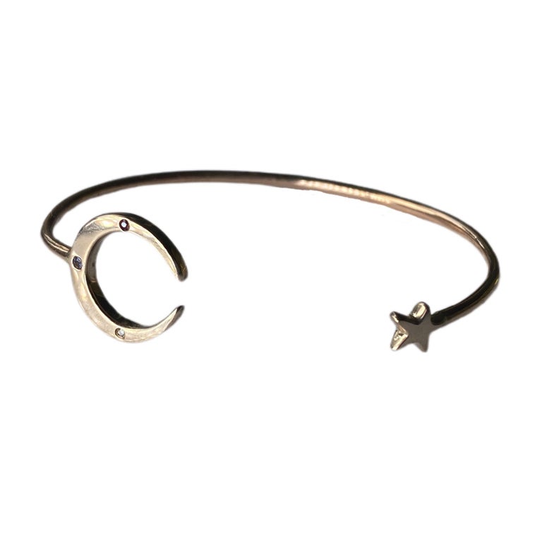 Crescent Moon Star Bangle Bracelet White Diamond Tanzanite Ruby J Dauphin For Sale at 1stDibs