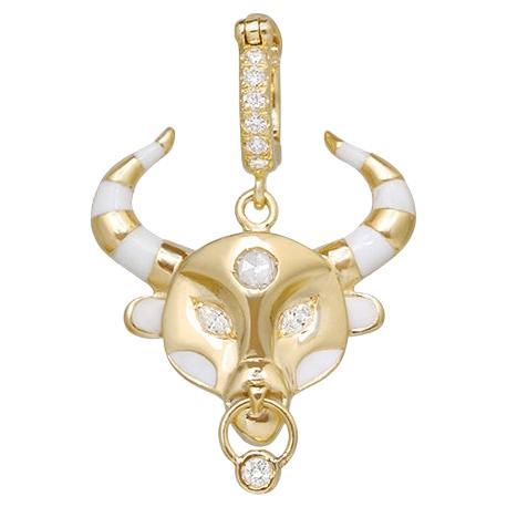 White Diamond Taurus Zodiac Pendant For Sale