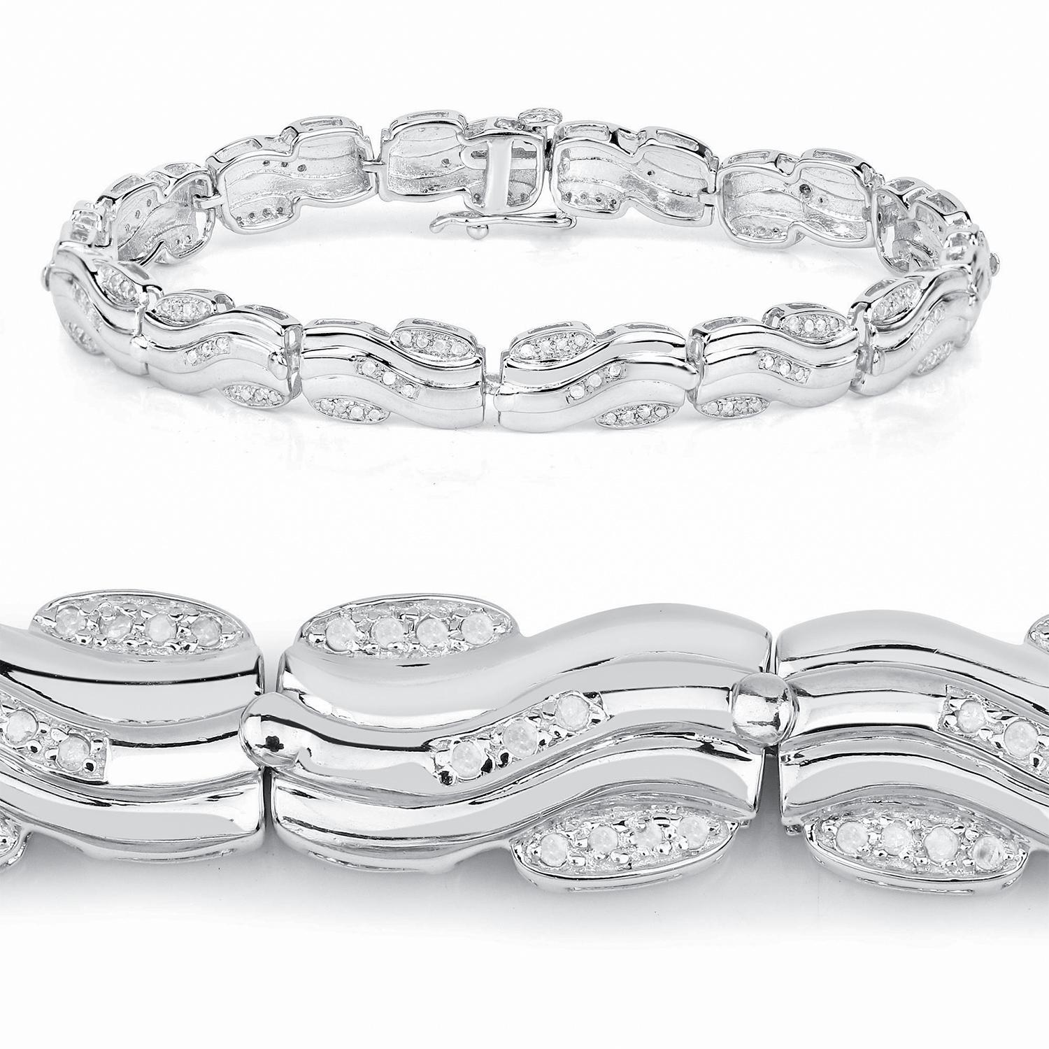 Weißes Diamant-Tennisarmband 0,80 Karat 14K Weißgold plattiert Silber (Zeitgenössisch) im Angebot