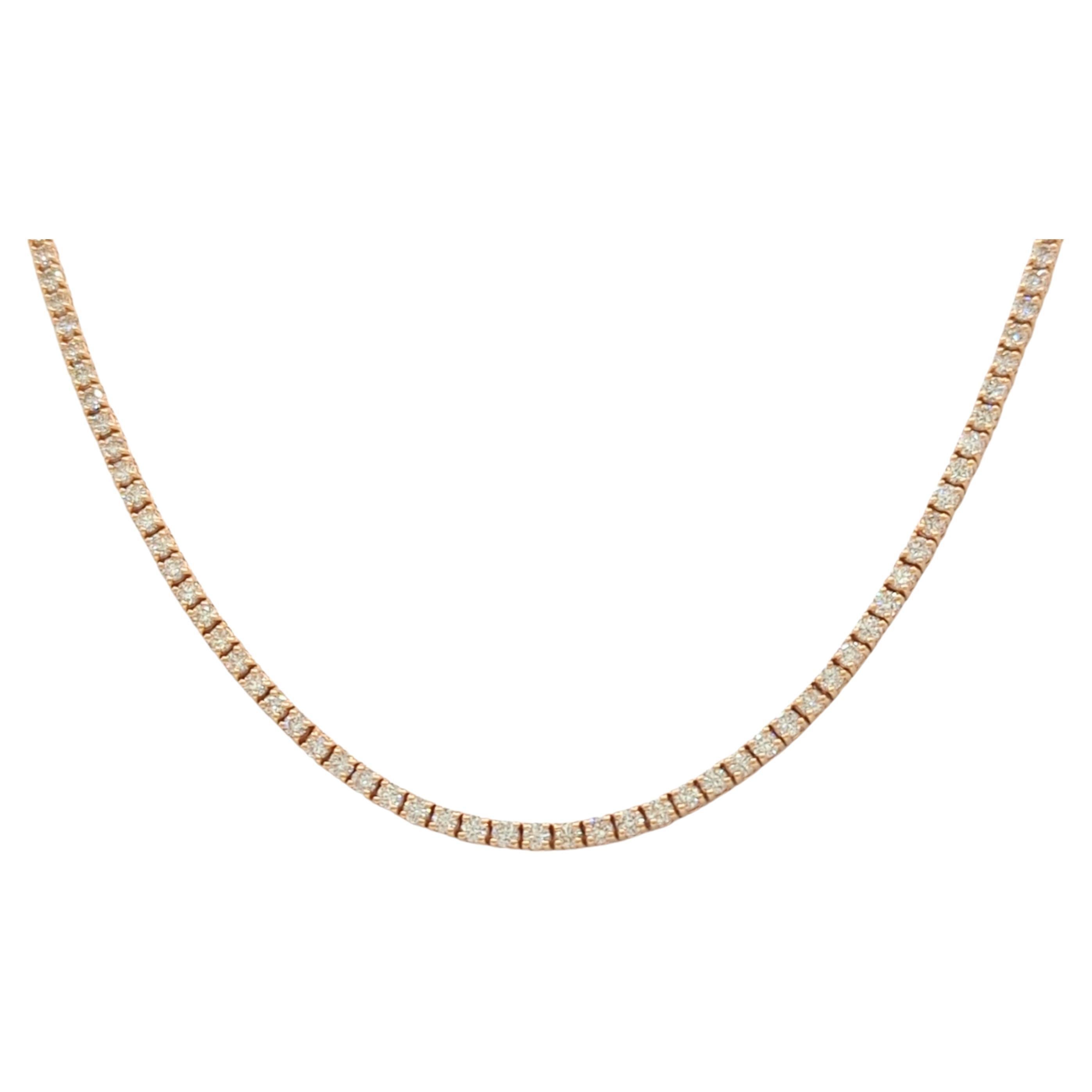 White Diamond Tennis Necklace in 14K Rose Gold For Sale