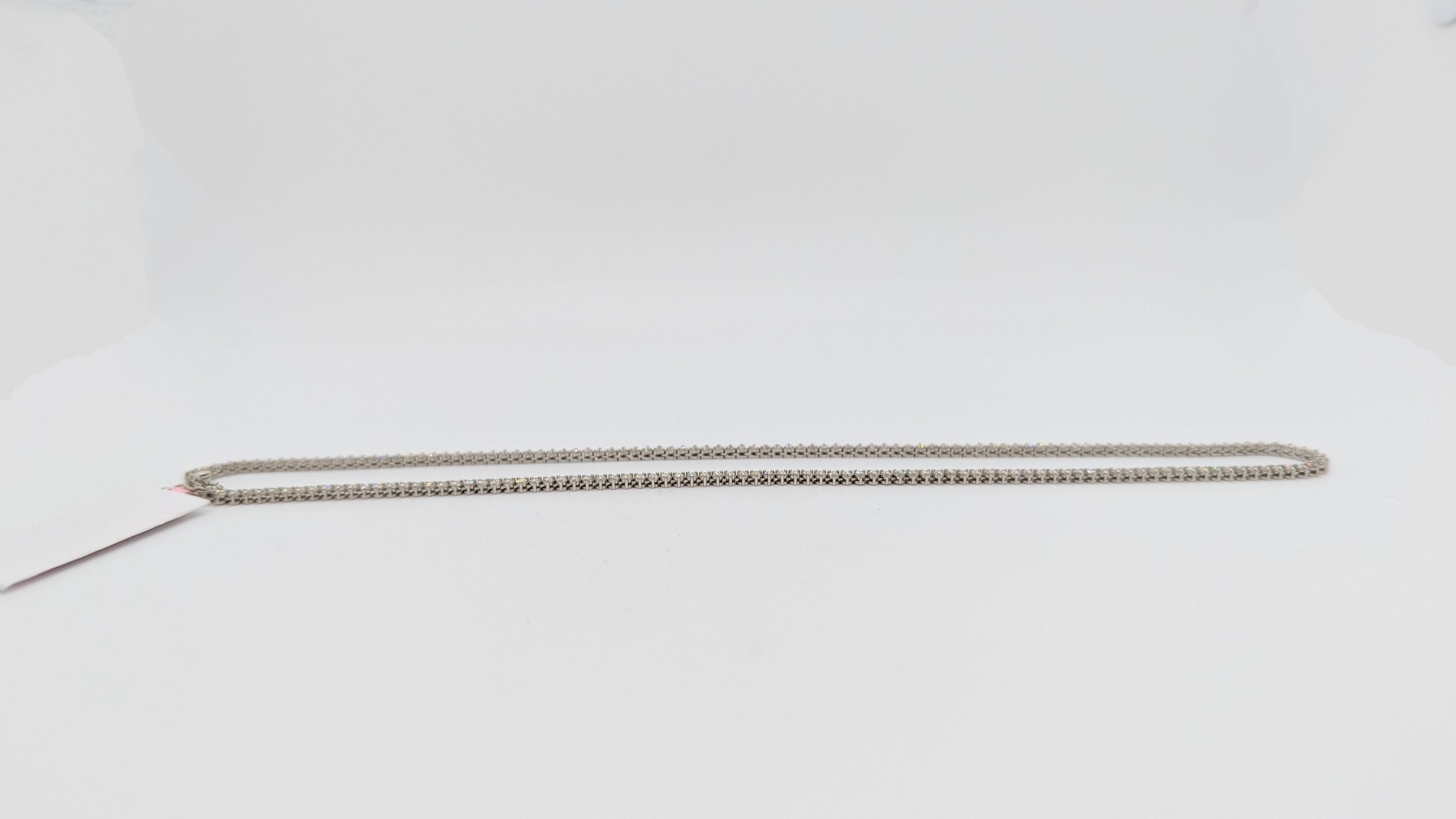 Women's or Men's White Diamond Tennis Necklace in 14K White Gold