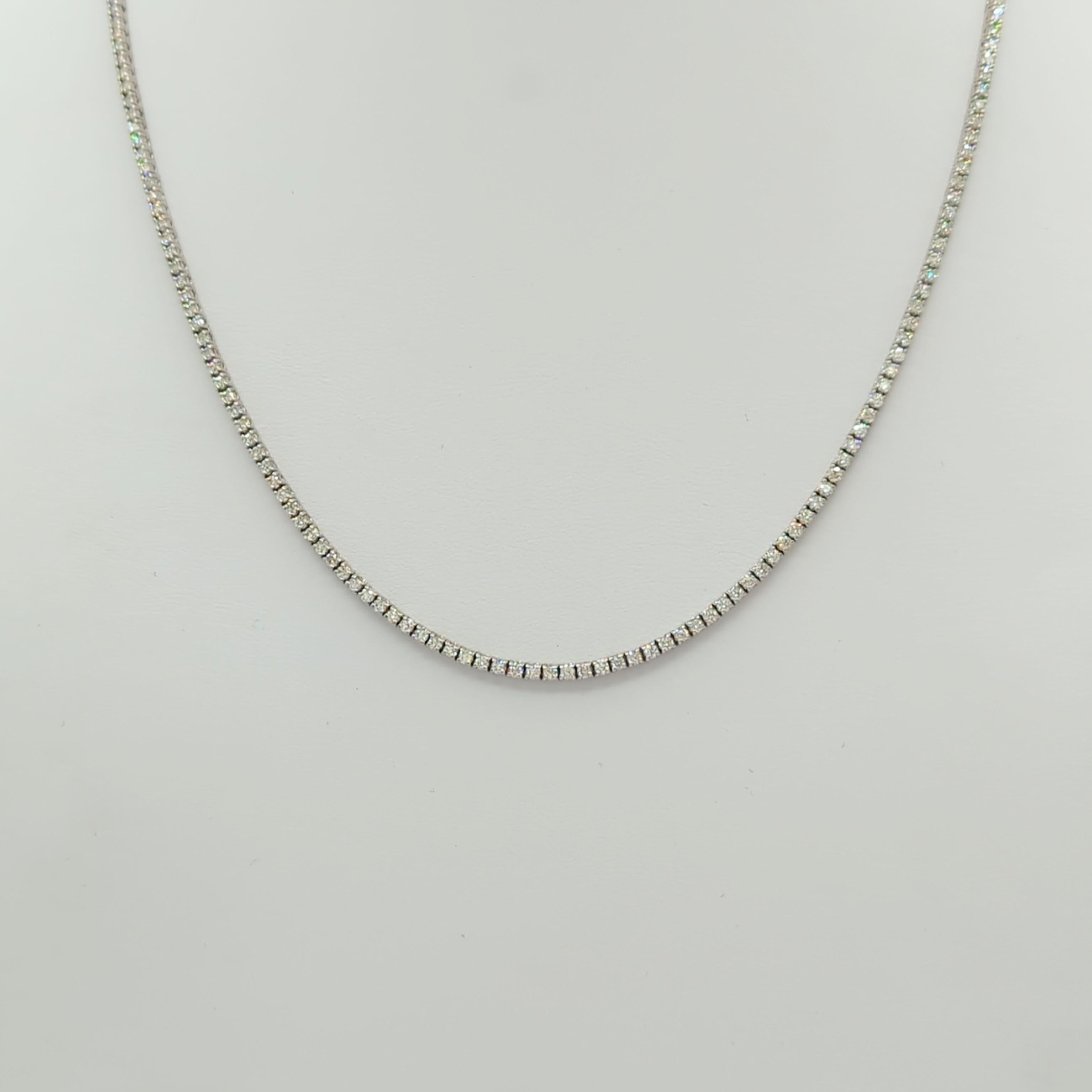 Women's or Men's White Diamond Tennis Necklace in 14K White Gold For Sale