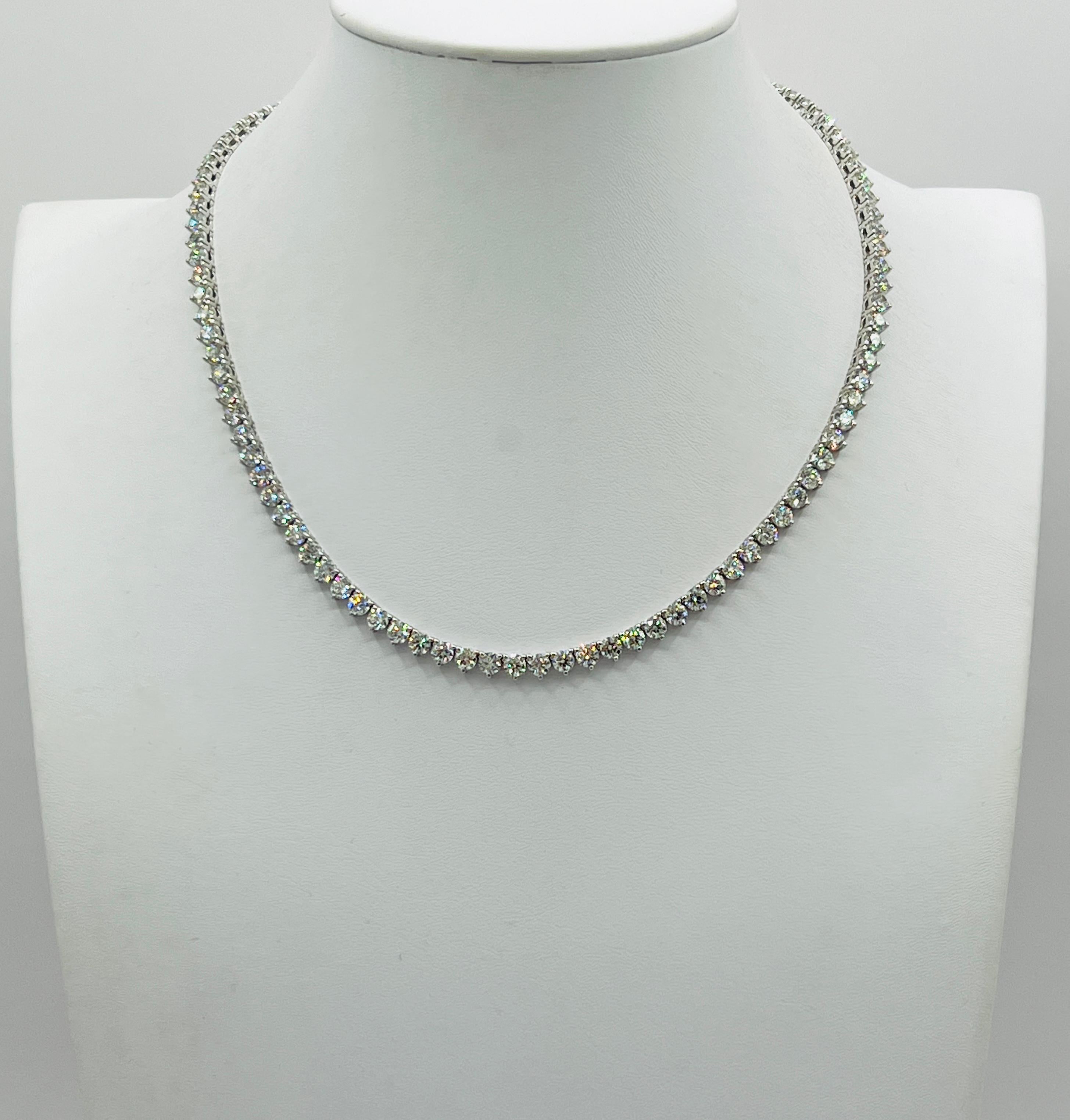 Women's or Men's White Diamond Tennis Necklace in 14K White Gold For Sale