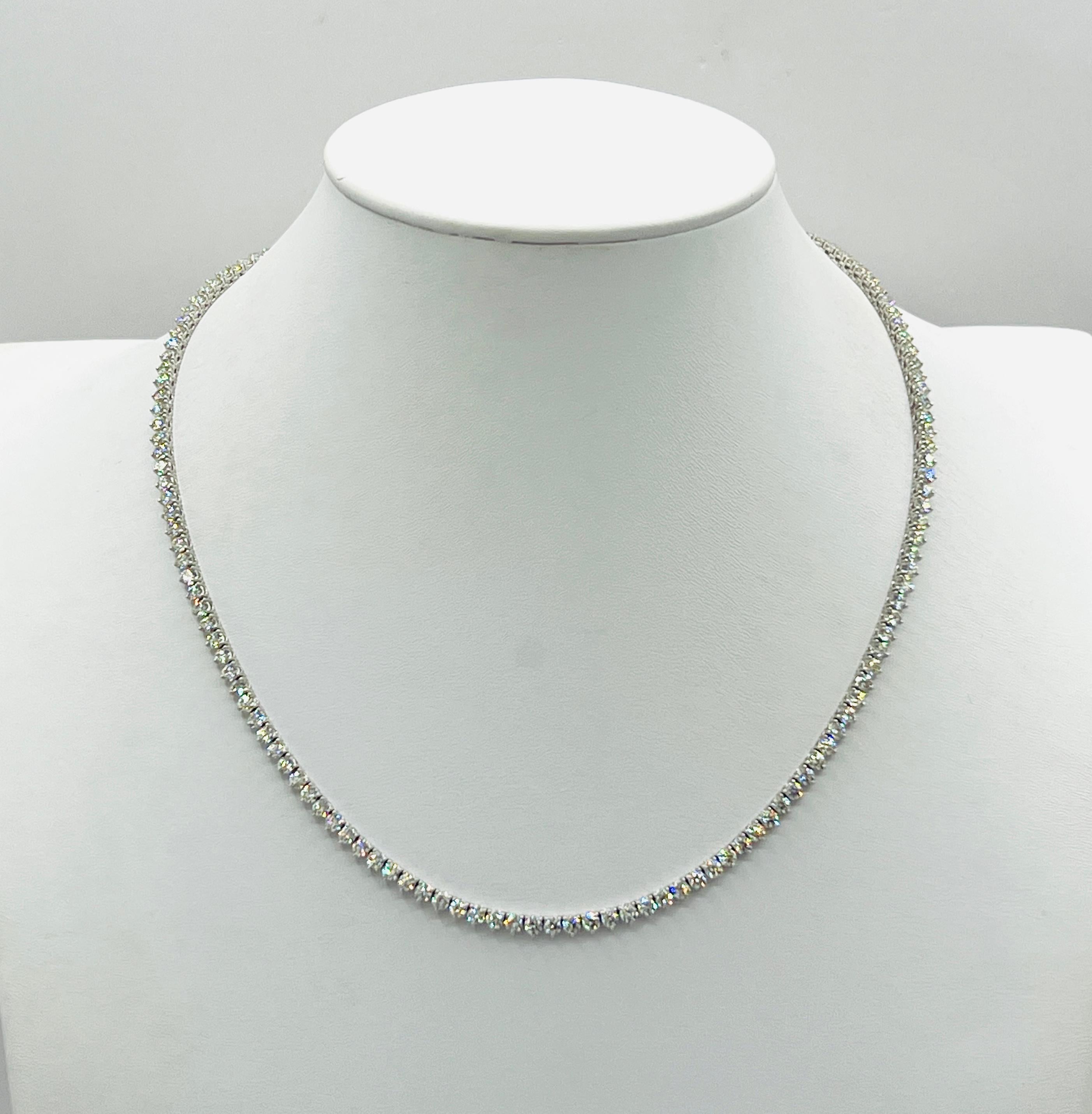 Women's or Men's White Diamond Tennis Necklace in 14K White Gold For Sale