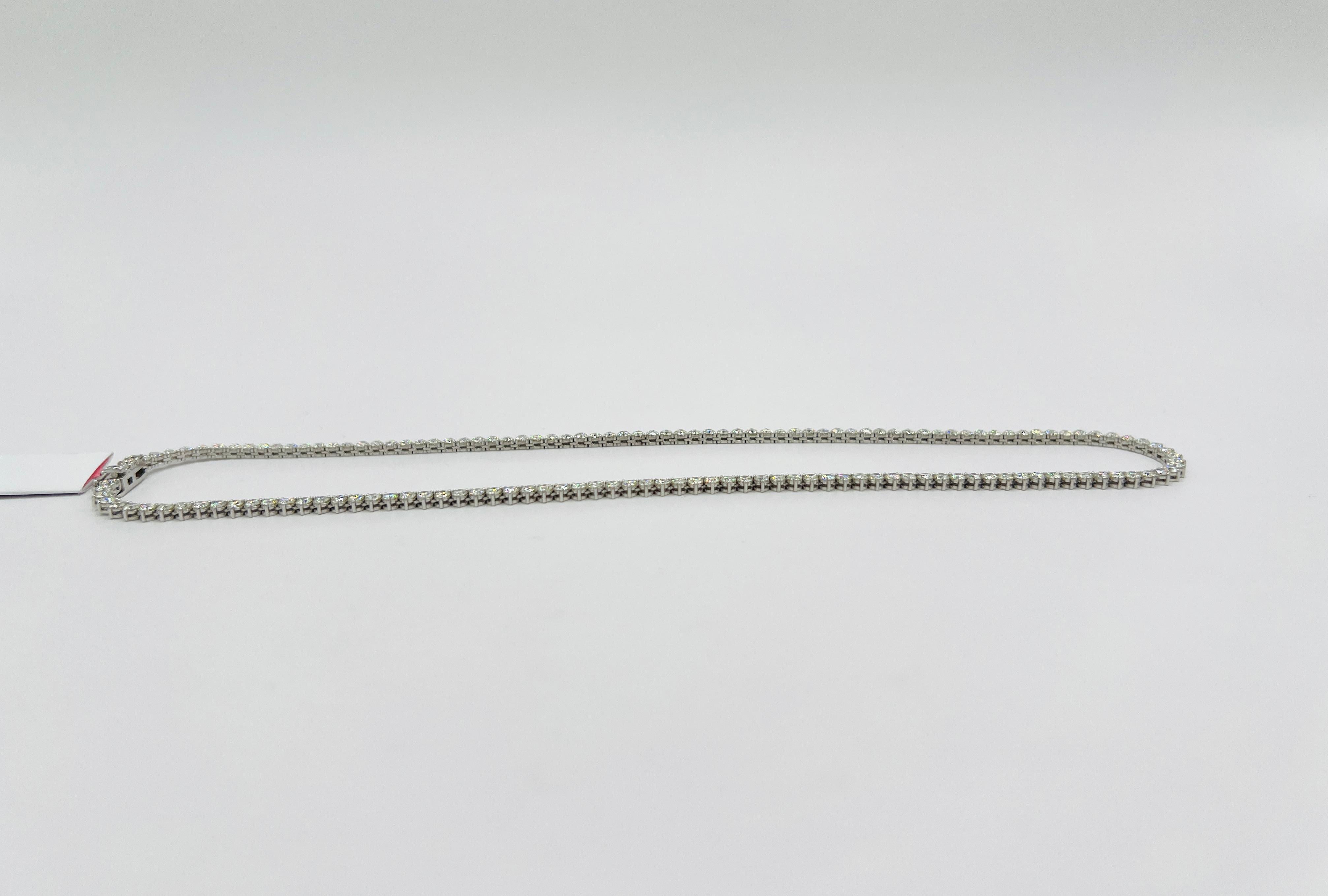 White Diamond Tennis Necklace in 14K White Gold For Sale 1
