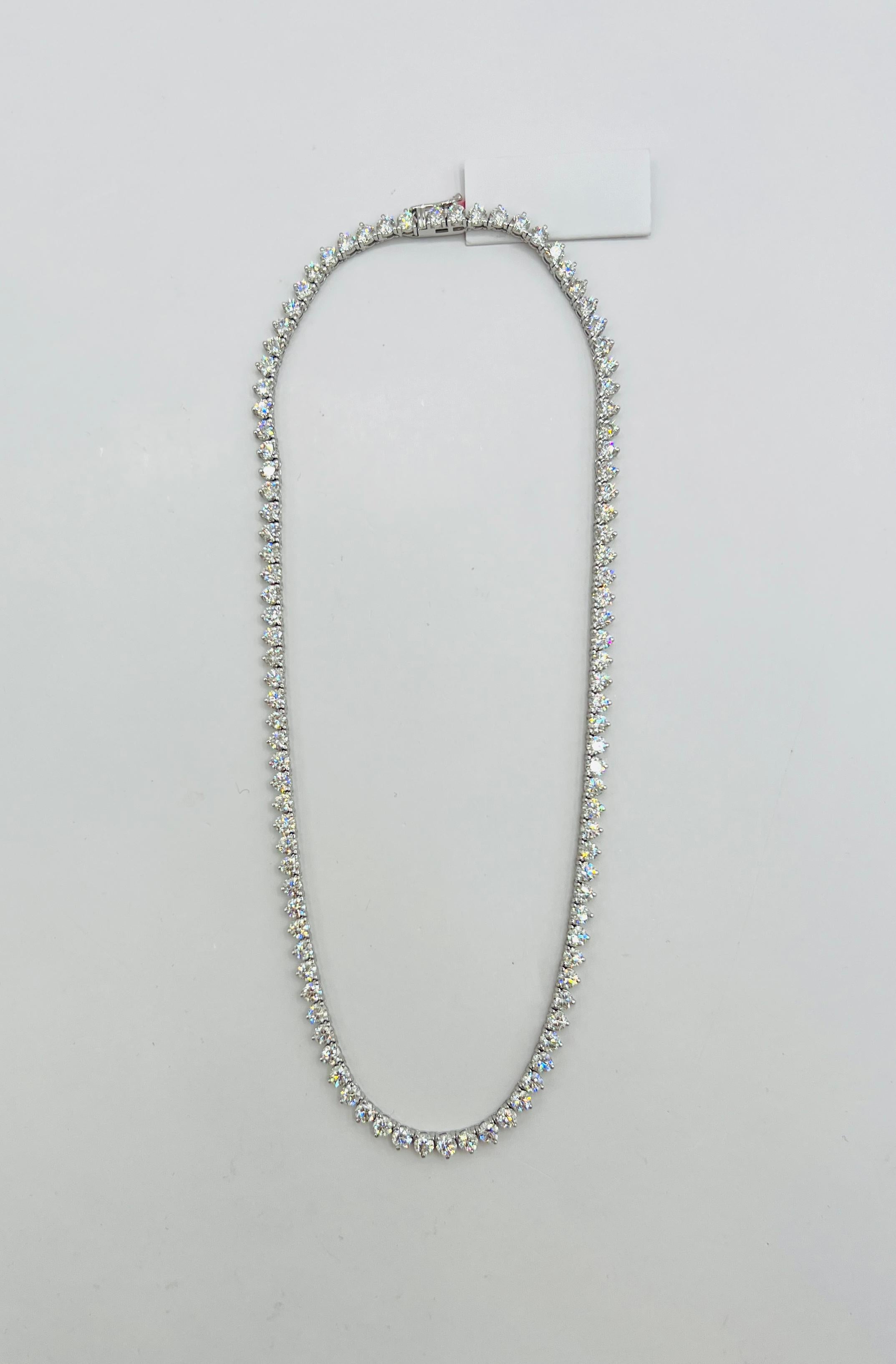 White Diamond Tennis Necklace in 14K White Gold For Sale 2