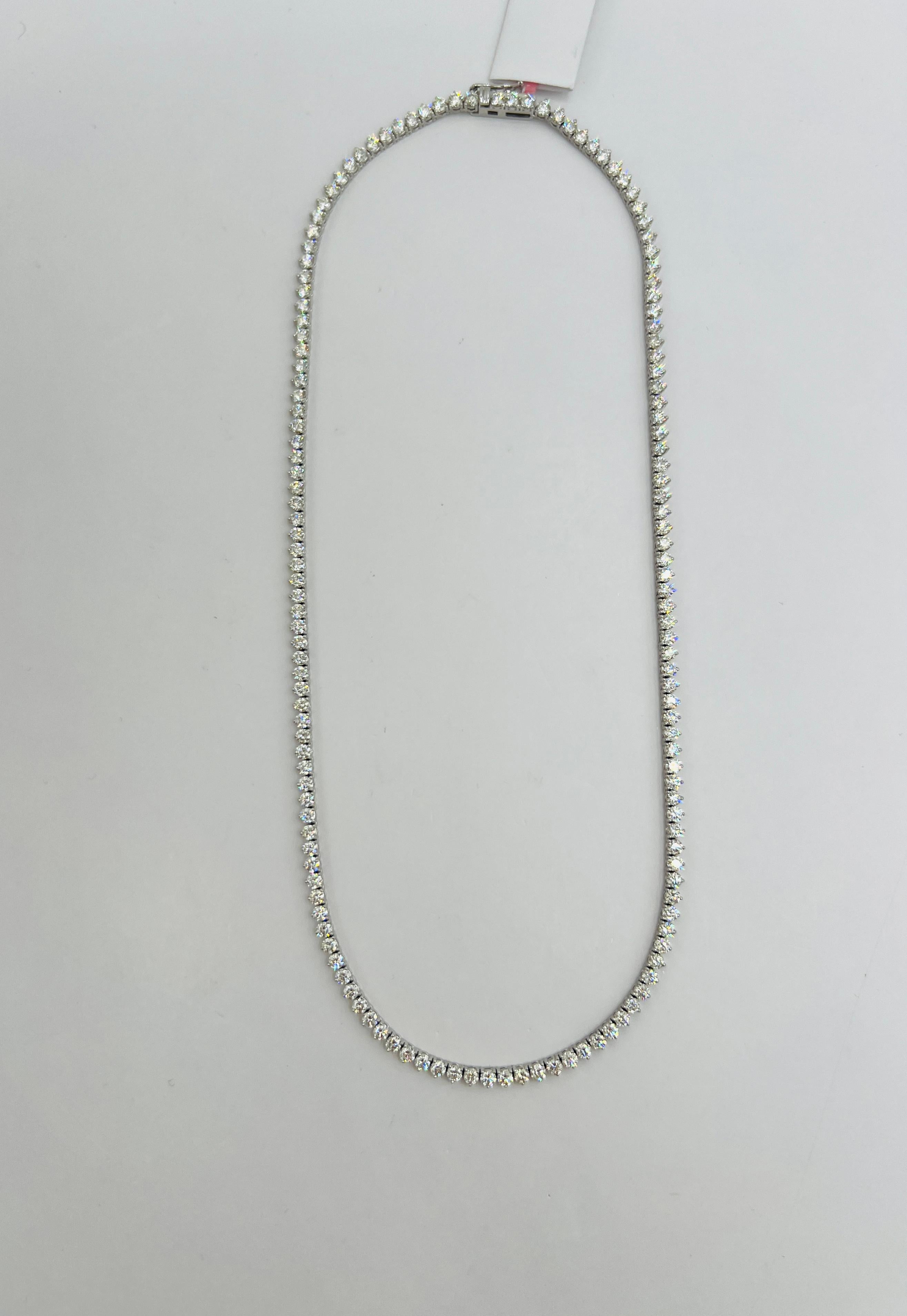 White Diamond Tennis Necklace in 14K White Gold For Sale 2