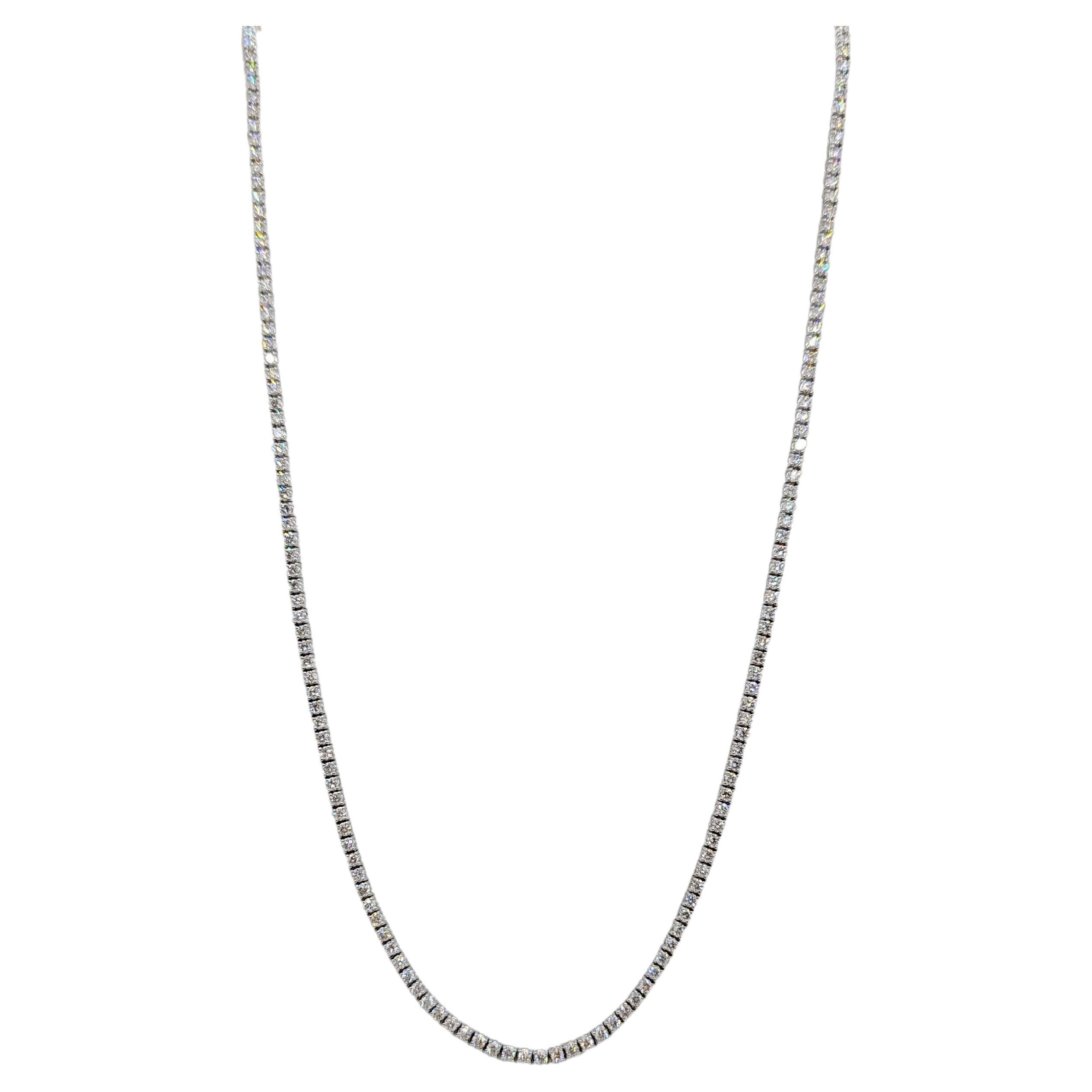 White Diamond Tennis Necklace in 14K White Gold For Sale