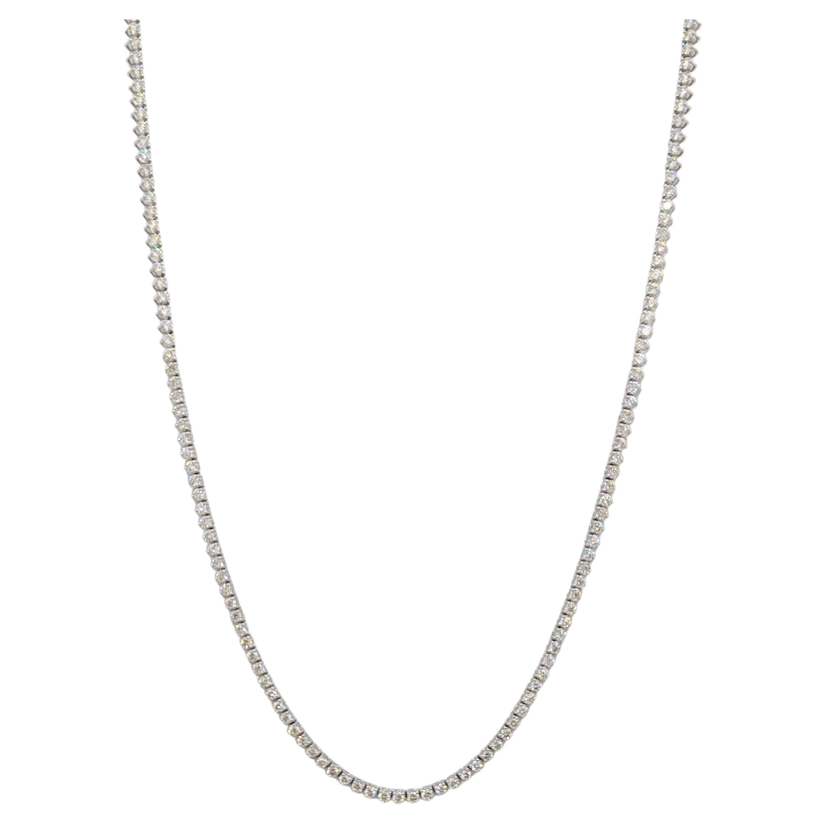 White Diamond Tennis Necklace in 14K White Gold For Sale