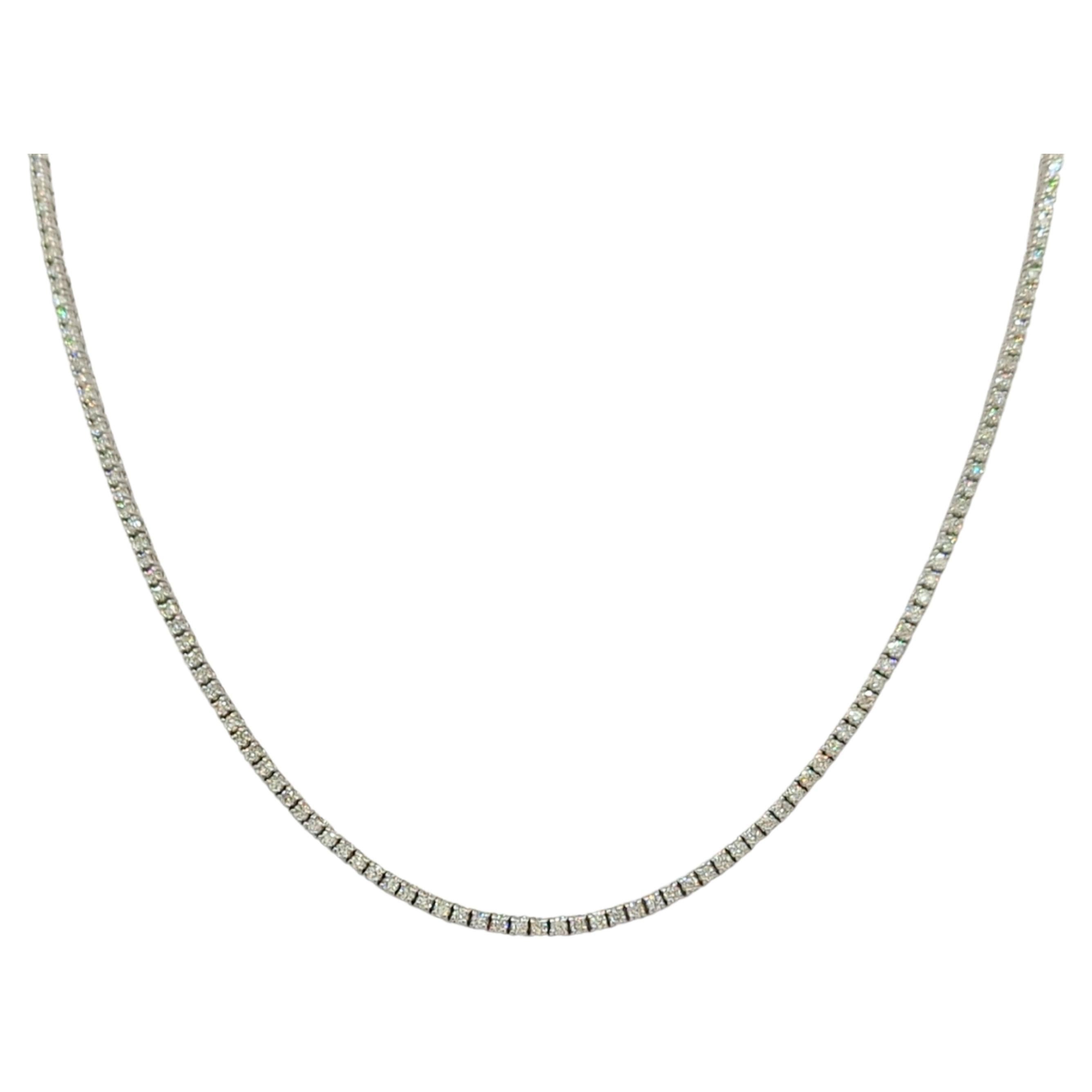 White Diamond Tennis Necklace in 14K White Gold For Sale