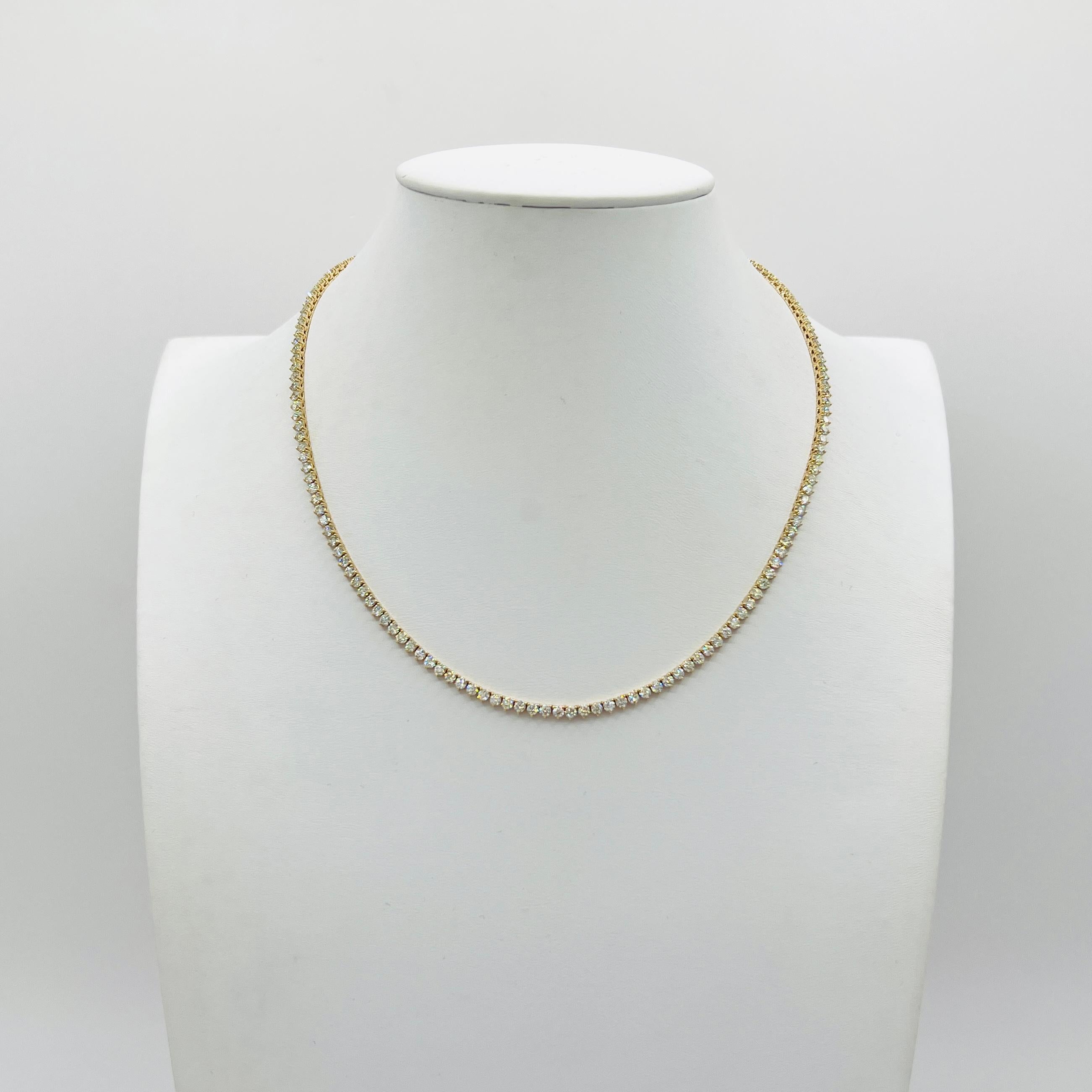 Round Cut White Diamond Tennis Necklace in 14K Yellow Gold