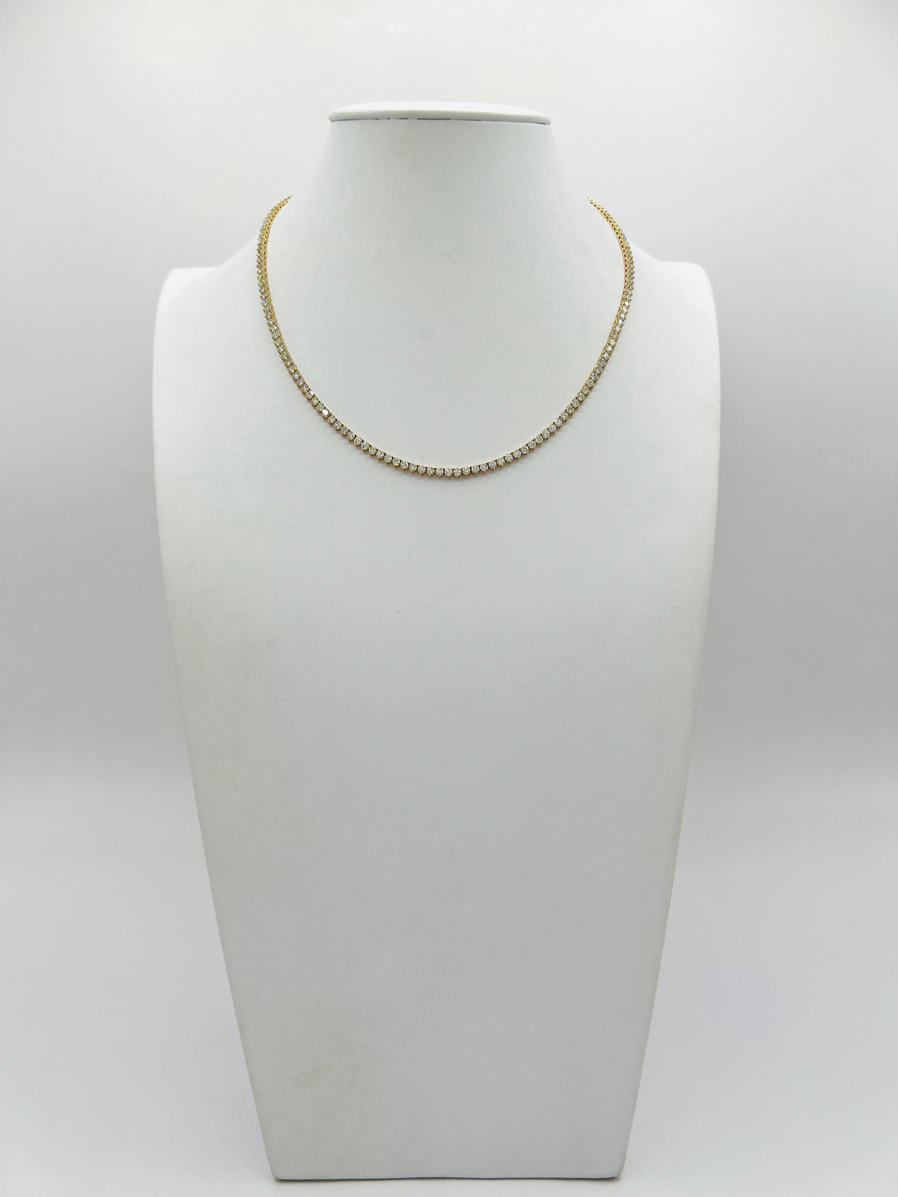 Women's or Men's White Diamond Tennis Necklace in 14K Yellow Gold