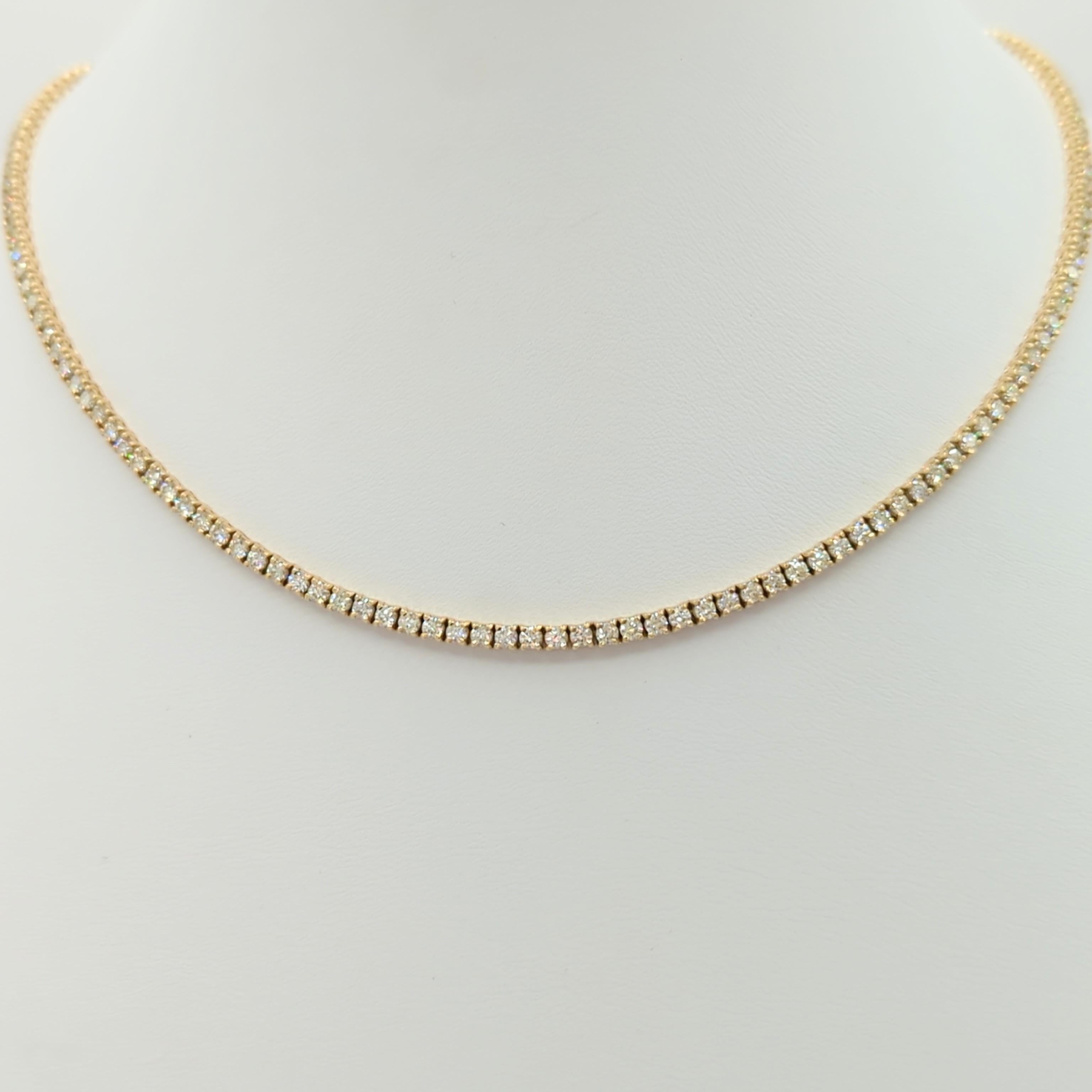 White Diamond Tennis Necklace in 14K Yellow Gold For Sale 1