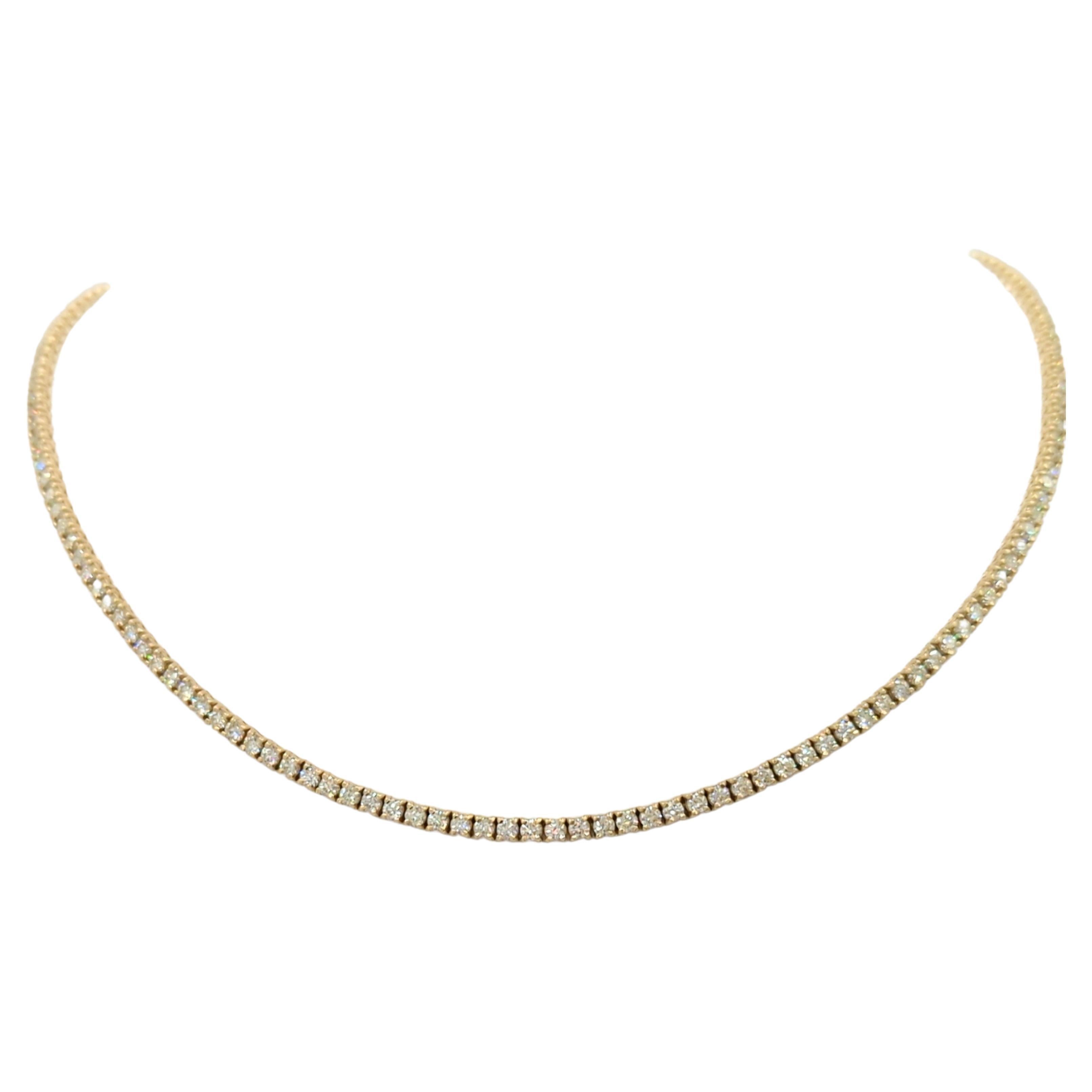 Tennis-Halskette aus 14 Karat Gelbgold mit weißen Diamanten