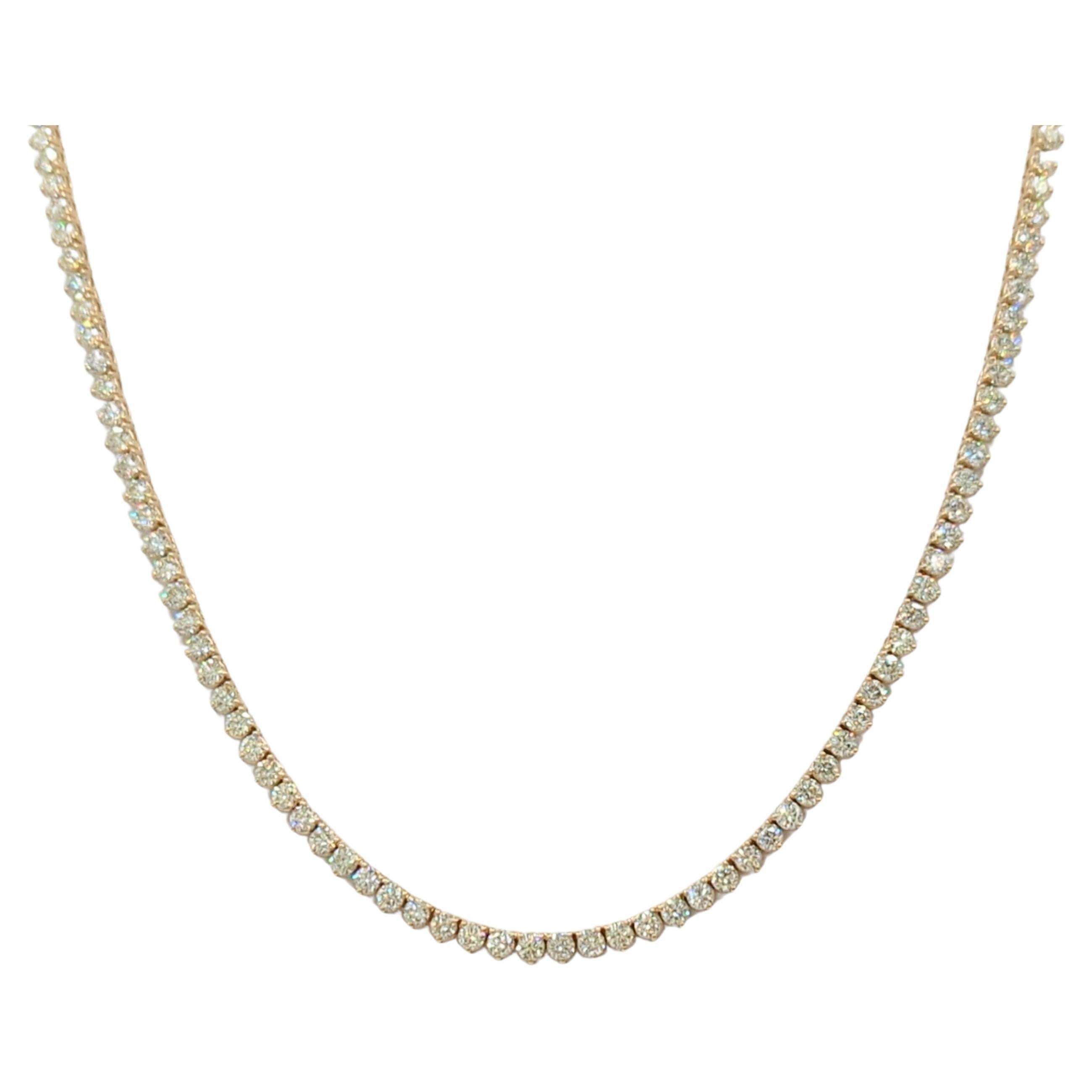 White Diamond Tennis Necklace in 14K Yellow Gold For Sale
