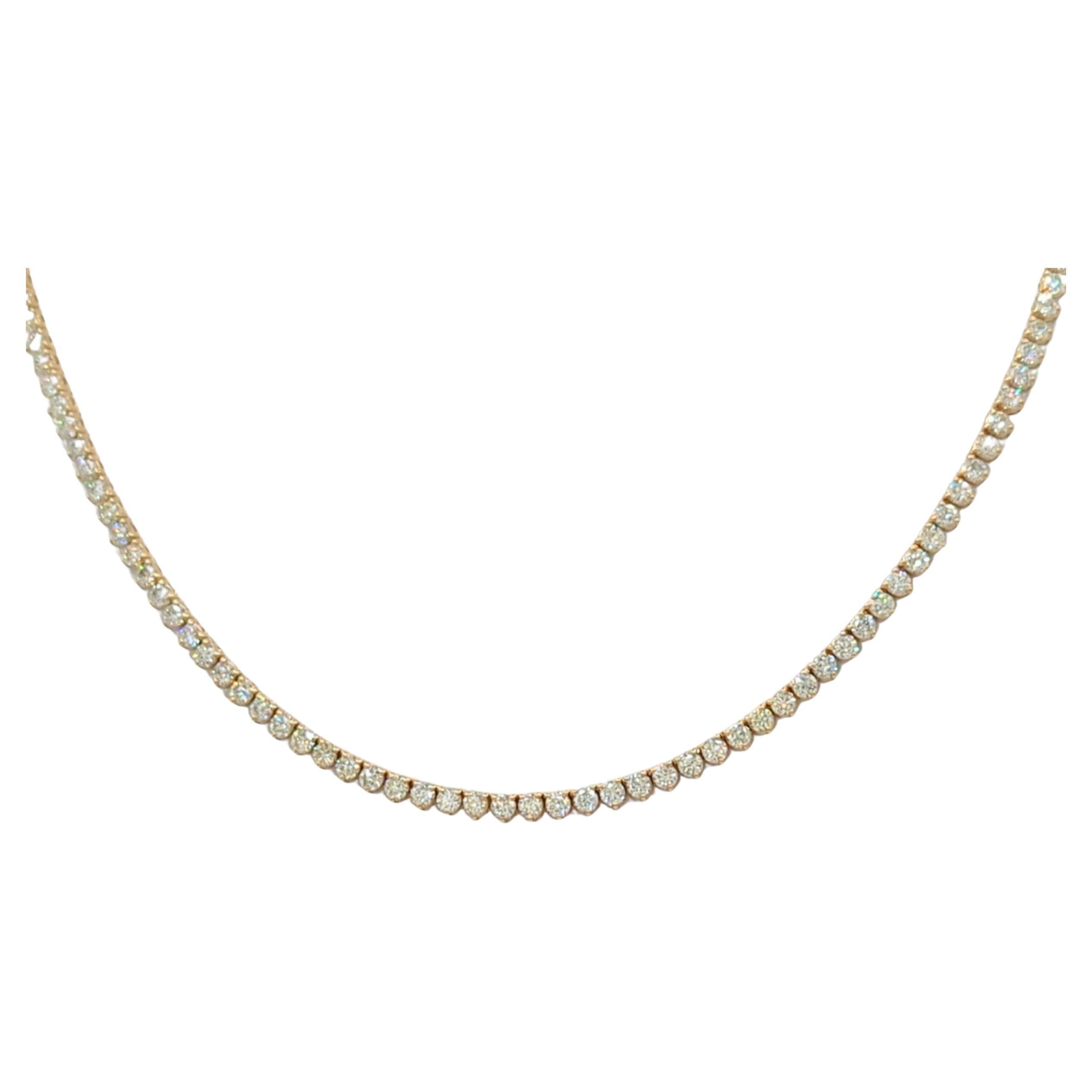White Diamond Tennis Necklace in 14K Yellow Gold For Sale