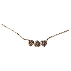 White Diamond Three Heart Chain Necklace Choker 14k Gold