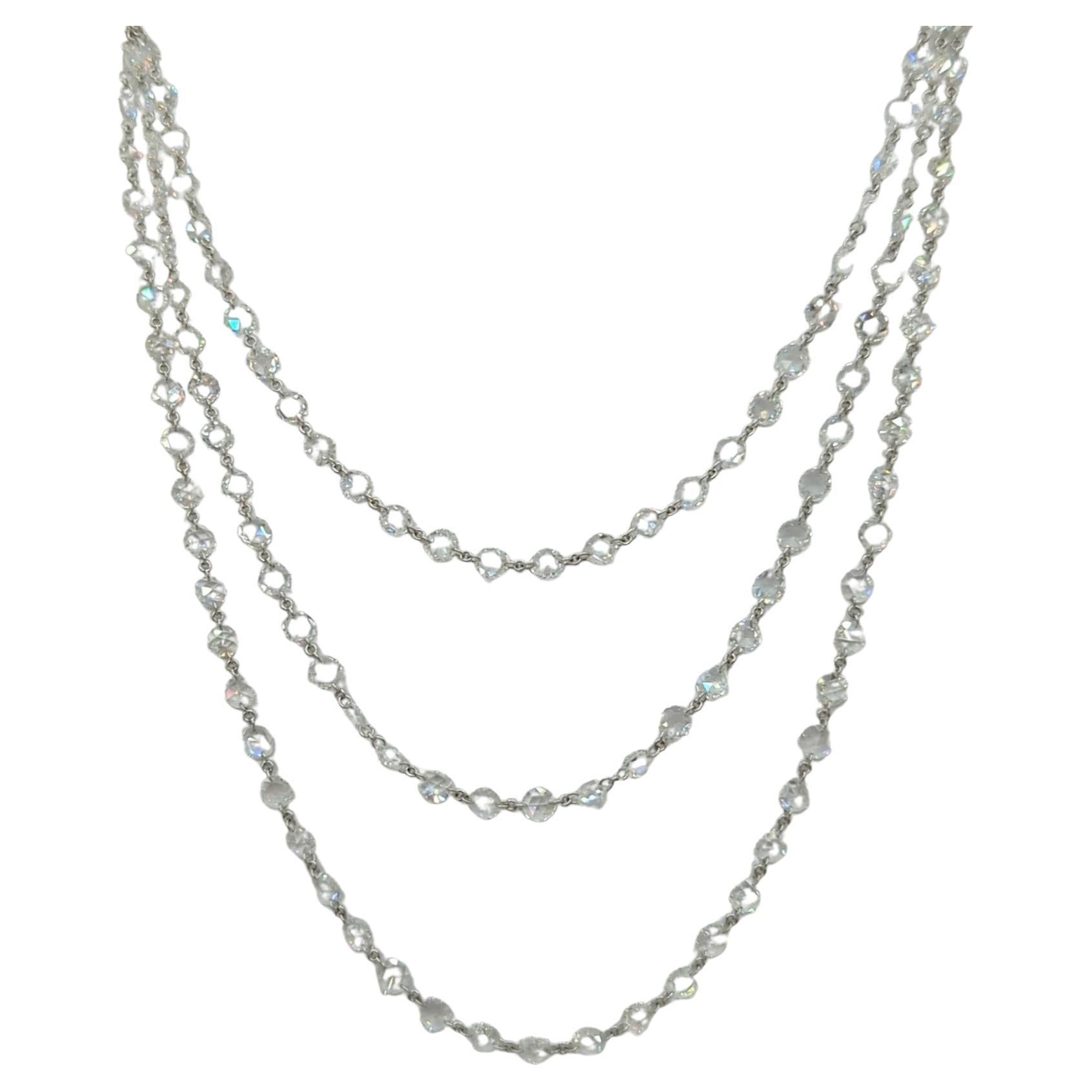White Diamond Three Layer Necklace in 18K White Gold