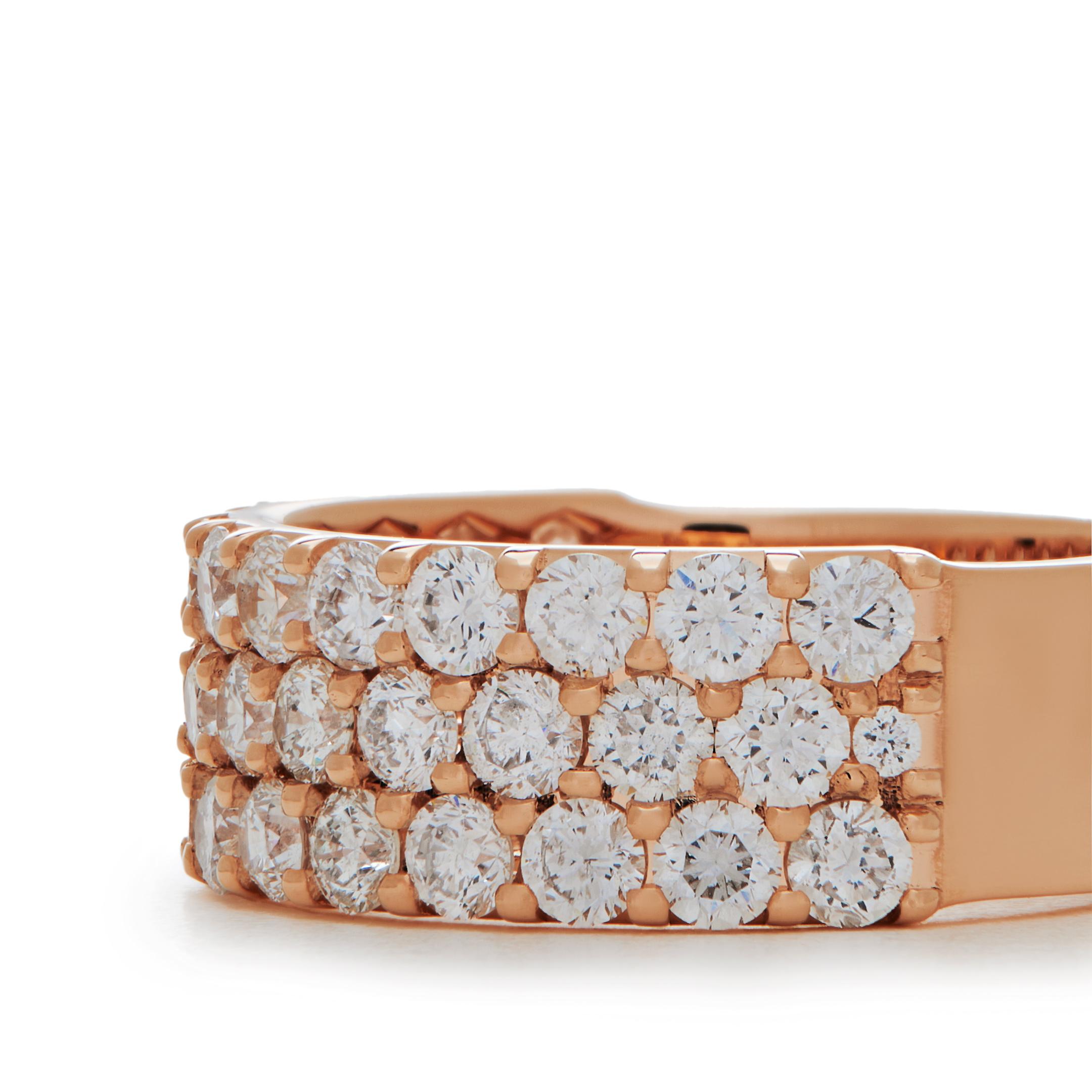 Rose Gold White Diamond Three-Row Ring In condizioni Nuovo in vendita a New York, NY