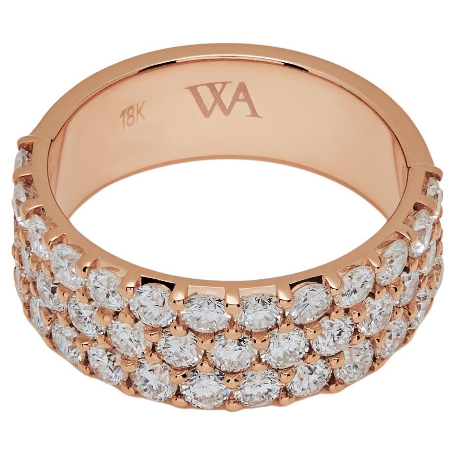 Rose Gold White Diamond Three-Row Ring