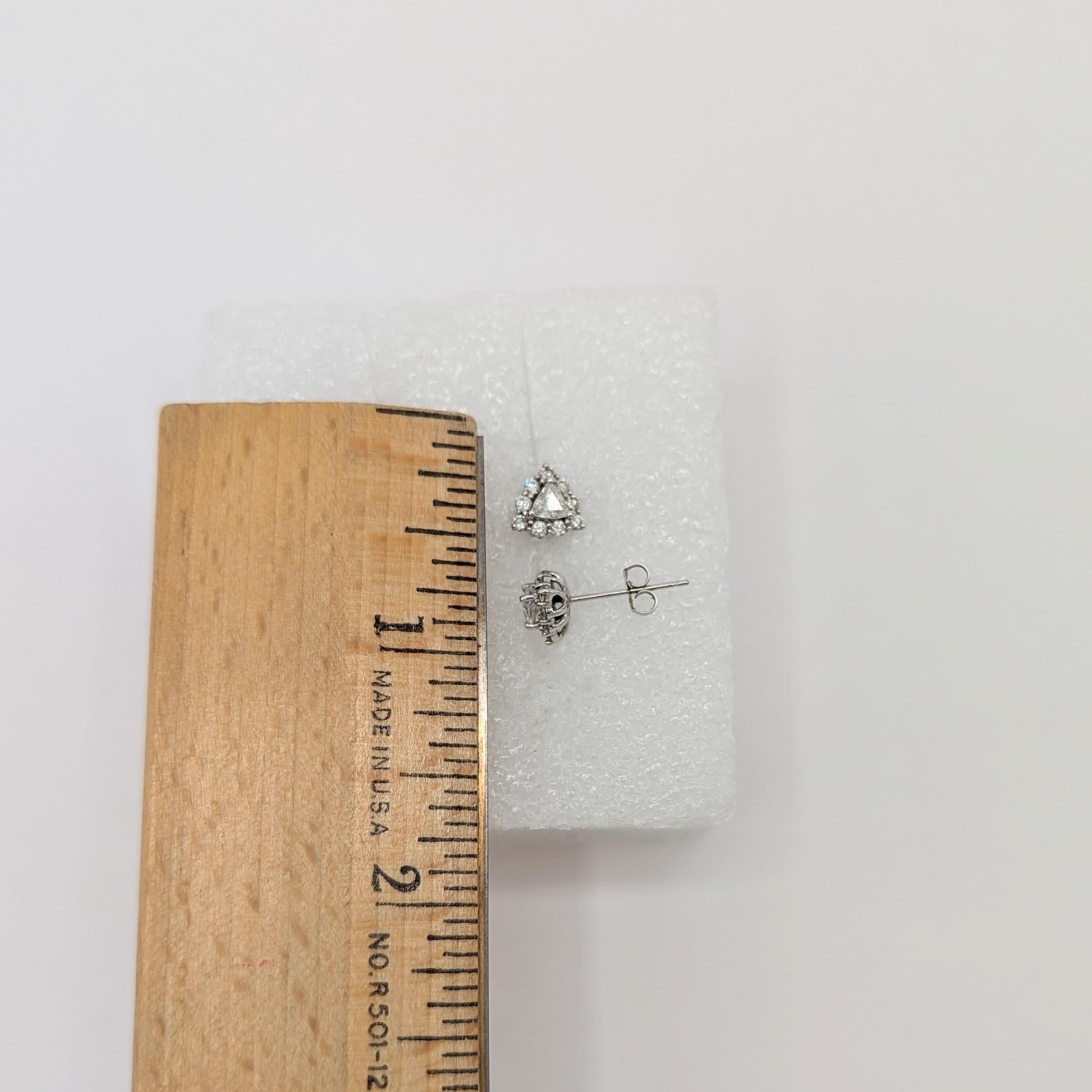 Women's or Men's White Diamond Trillion Earring Studs in 14K White Gold For Sale